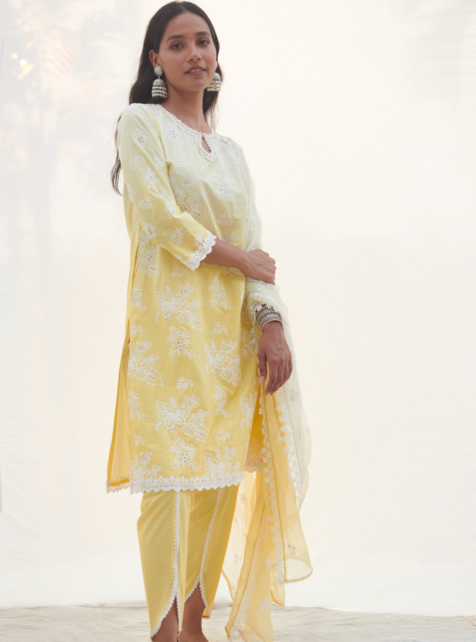 Savri Cotton Yellow Kurta Set