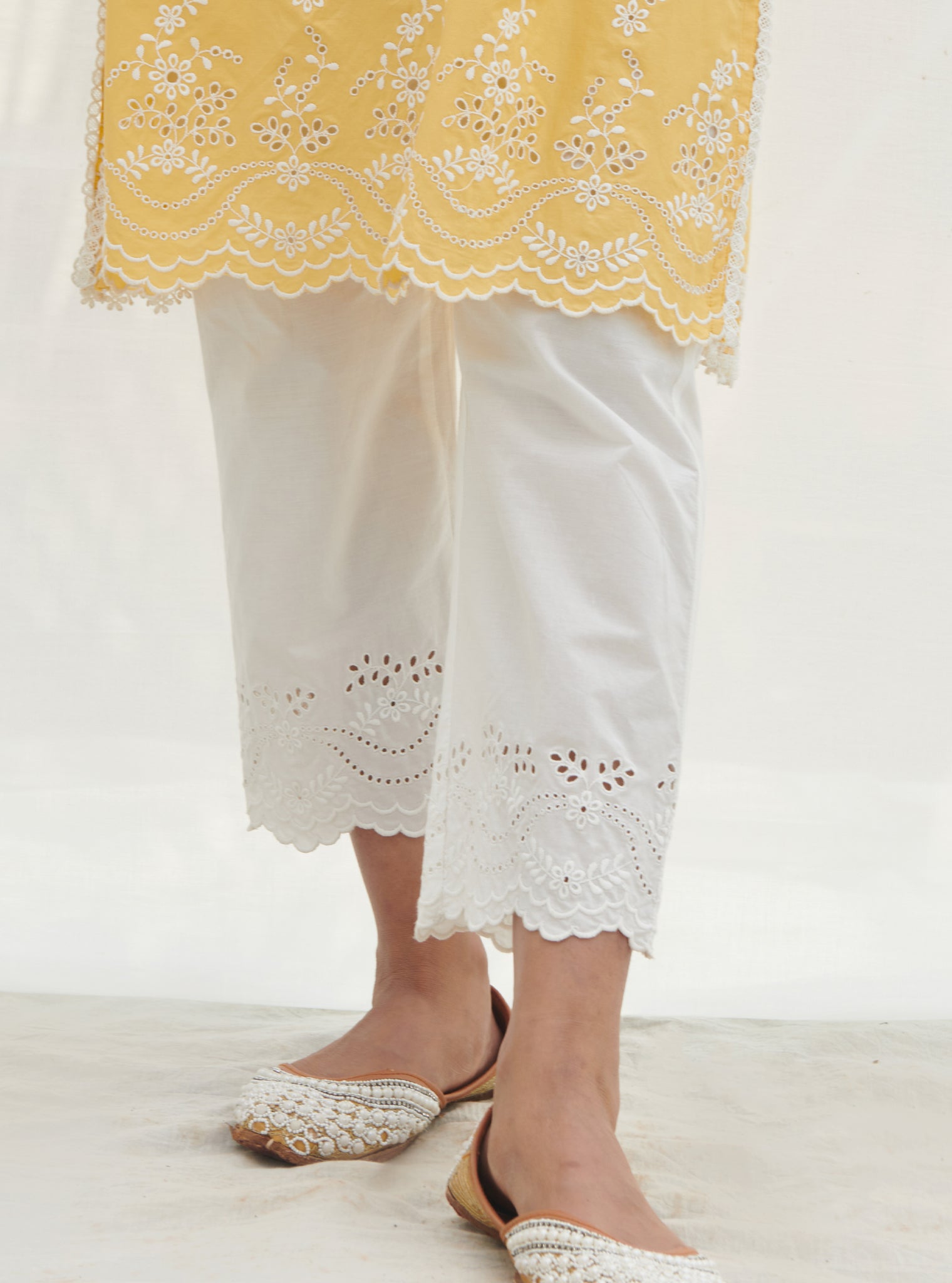 Satari Cotton Yellow Kurta Set