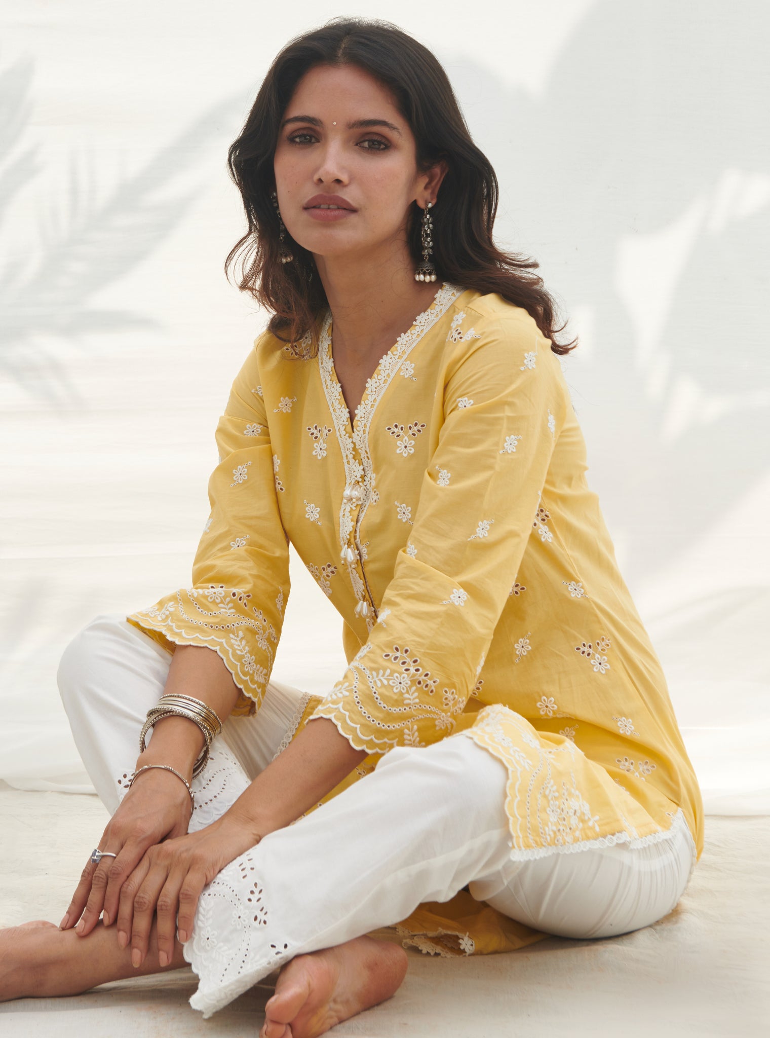 Satari Cotton Yellow Kurta Set