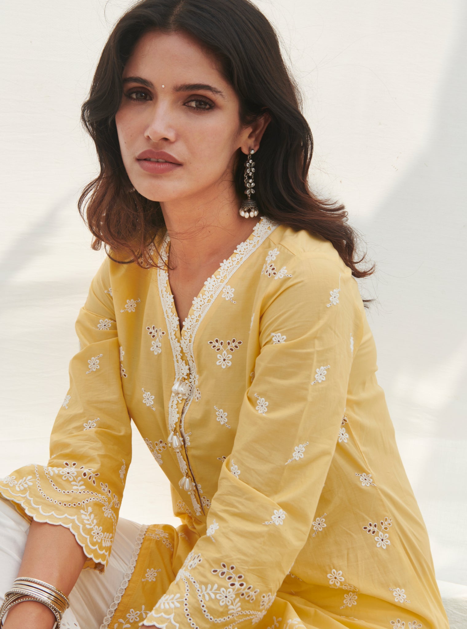 Satari Cotton Yellow Kurta Set