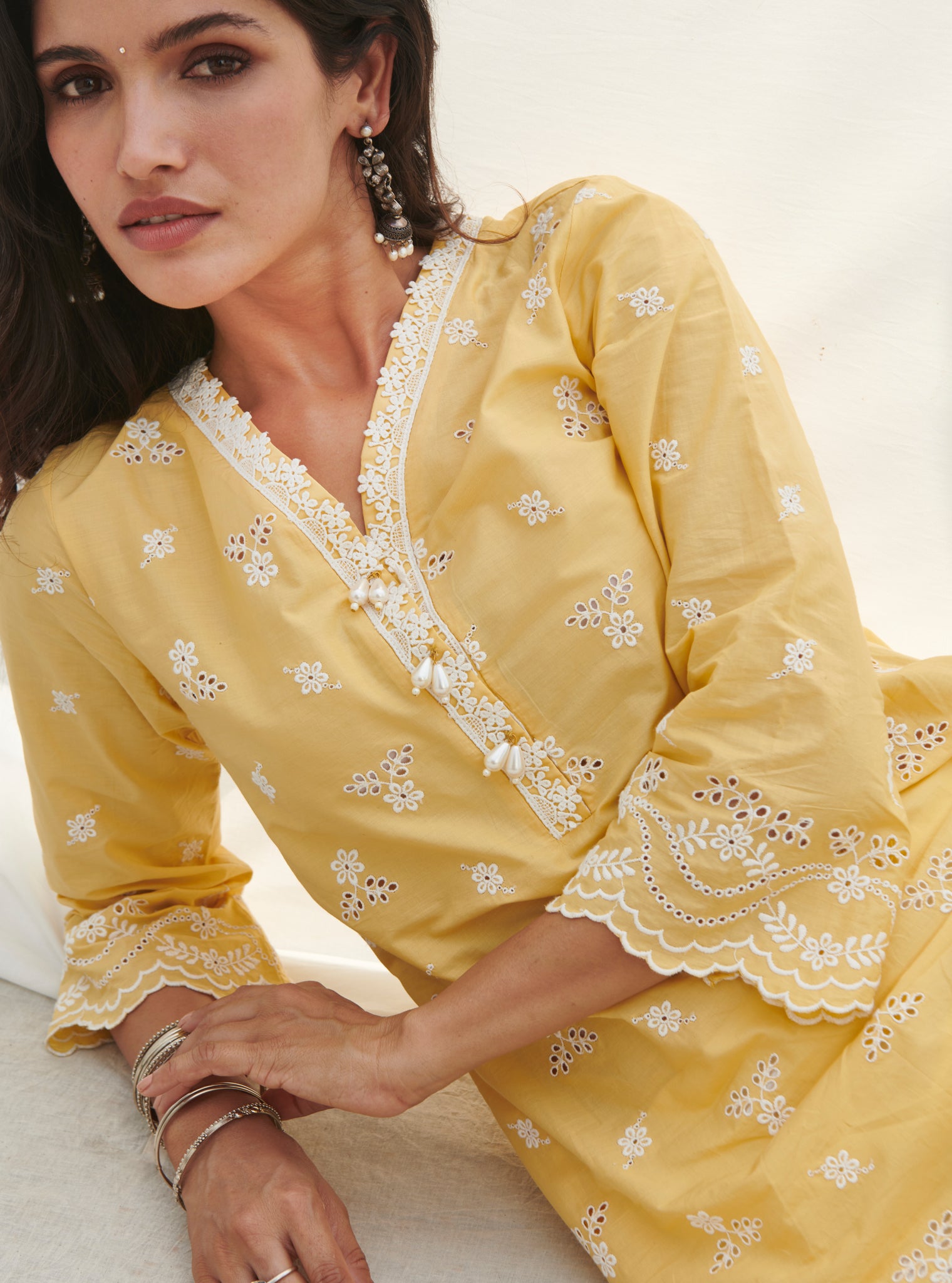 Satari Cotton Yellow Kurta Set