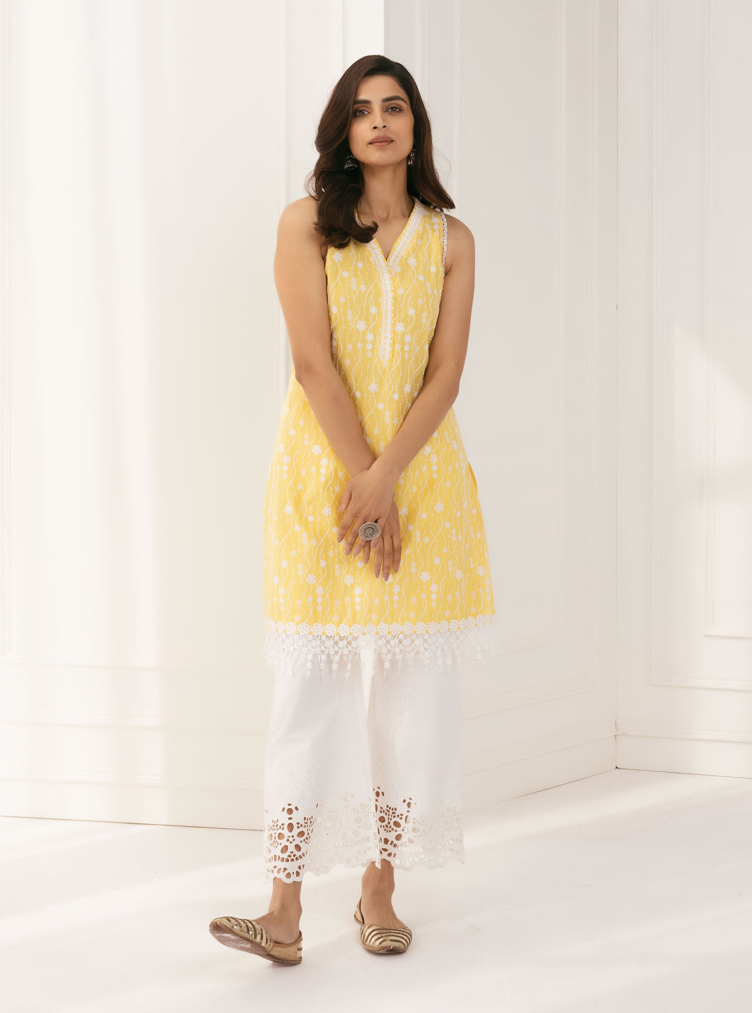 Seoni Cotton Yellow Kurta with Palazzo Set