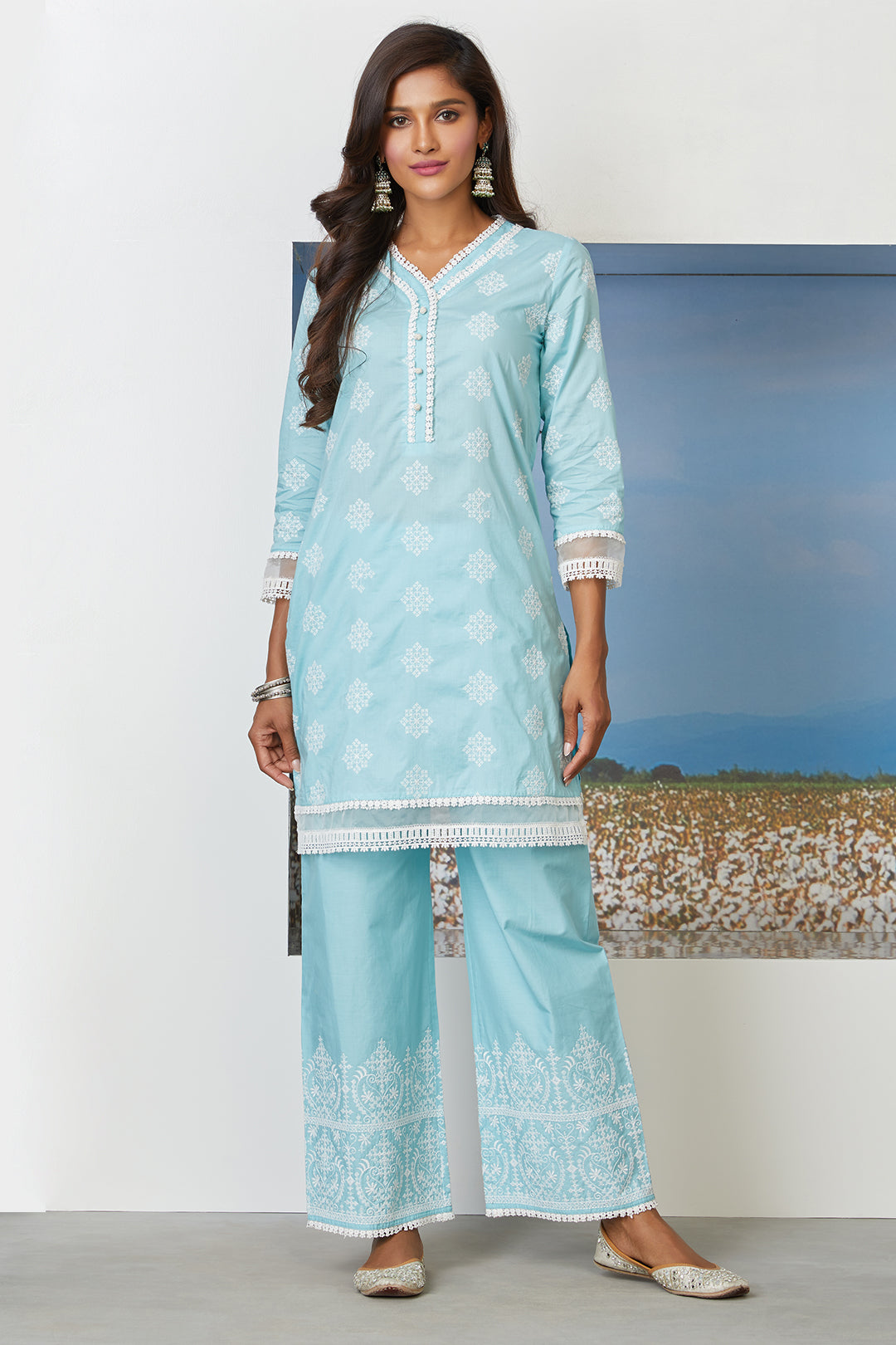 Mulmul Cotton Snow Flake Palazzo