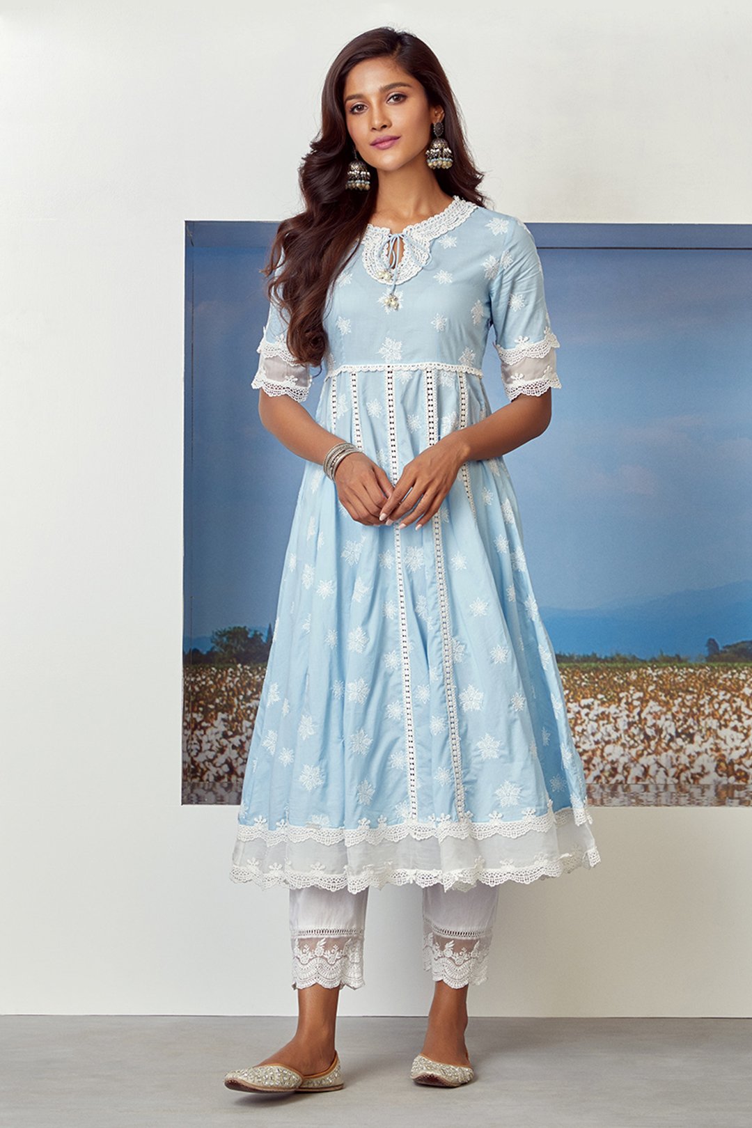 Star Gaze Cotton Light Blue Kurta Set