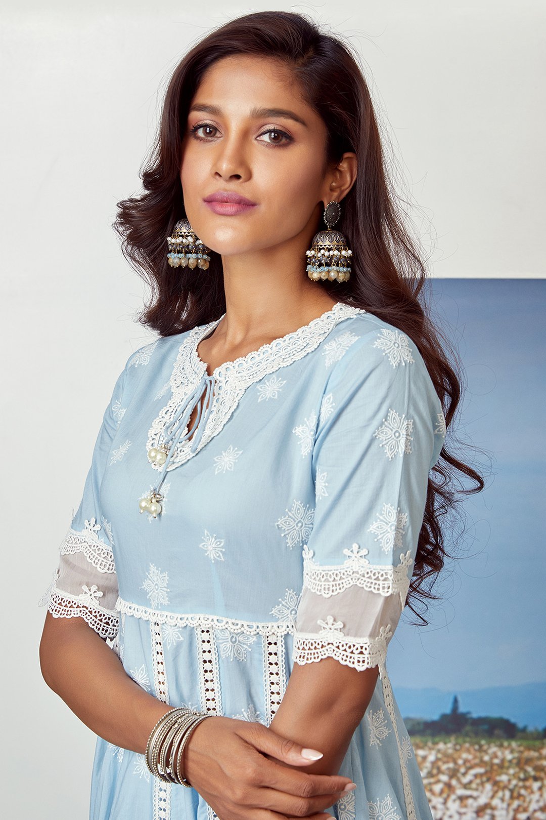 Star Gaze Cotton Light Blue Kurta Set