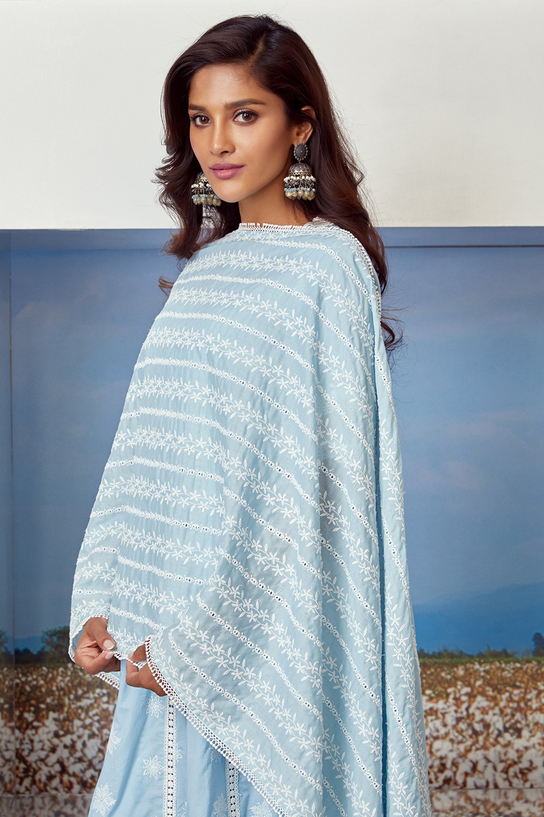 Star Gaze Cotton Light Blue Kurta Set