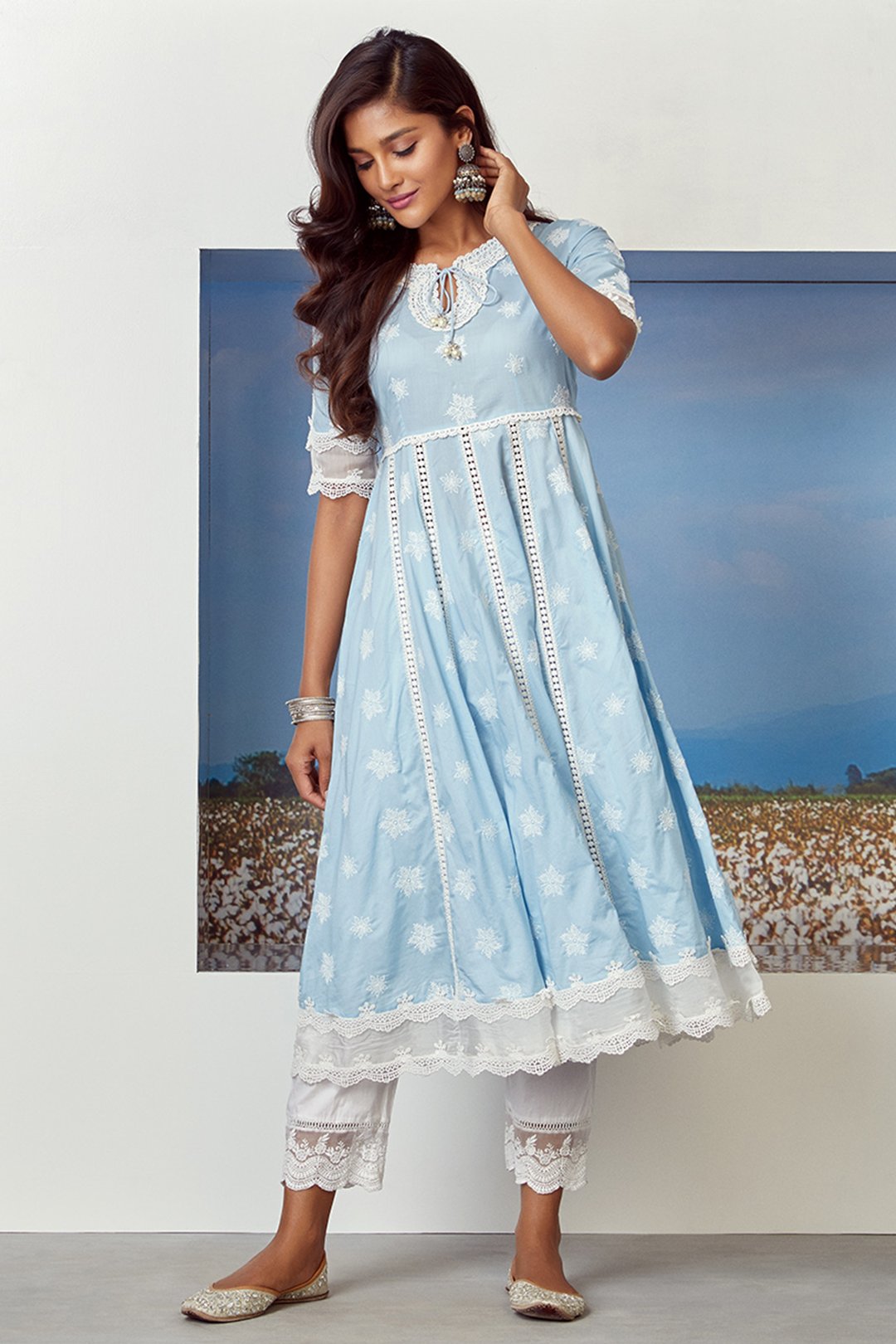 Star Gaze Cotton Light Blue Kurta Set