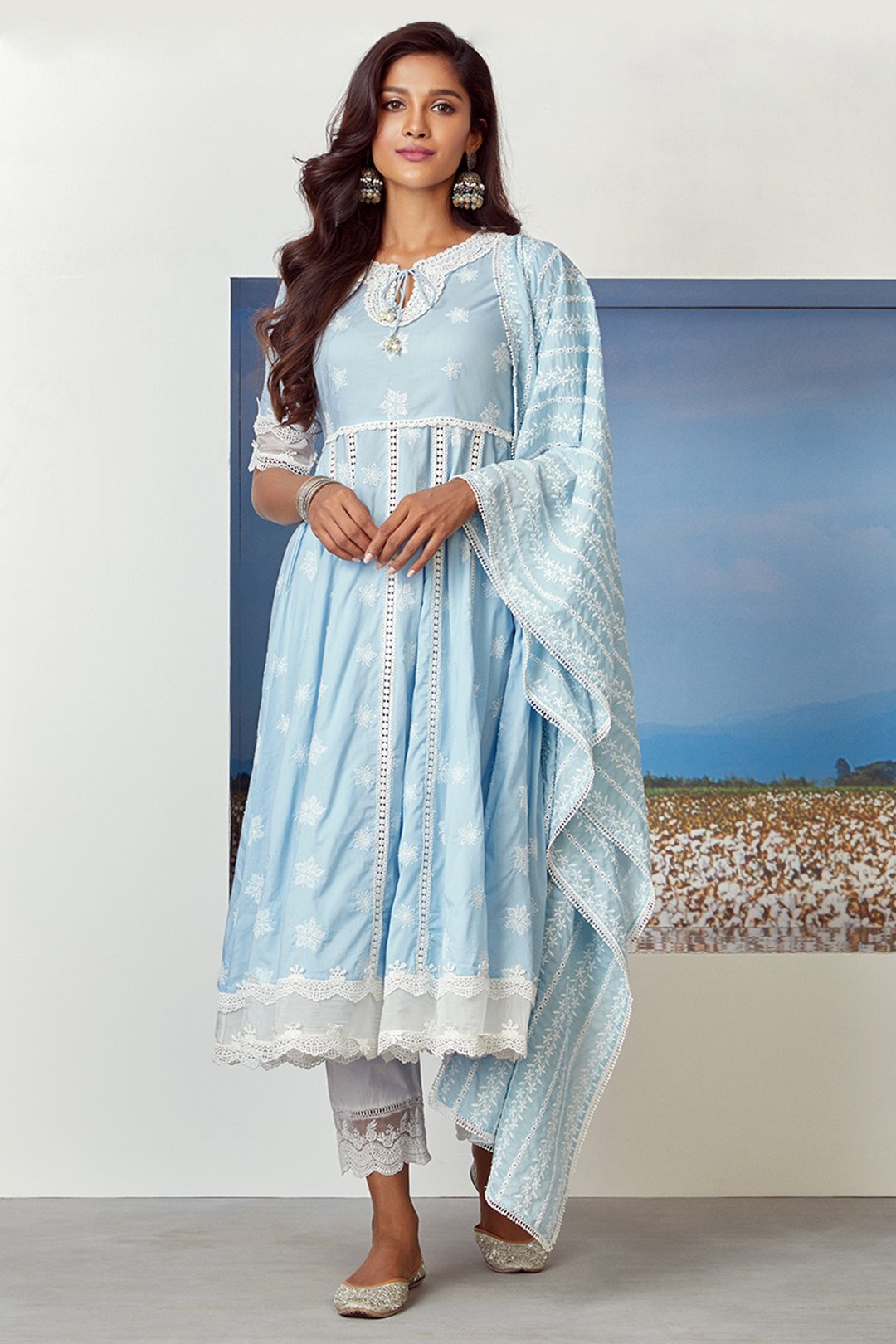 Star Gaze Cotton Light Blue Kurta Set