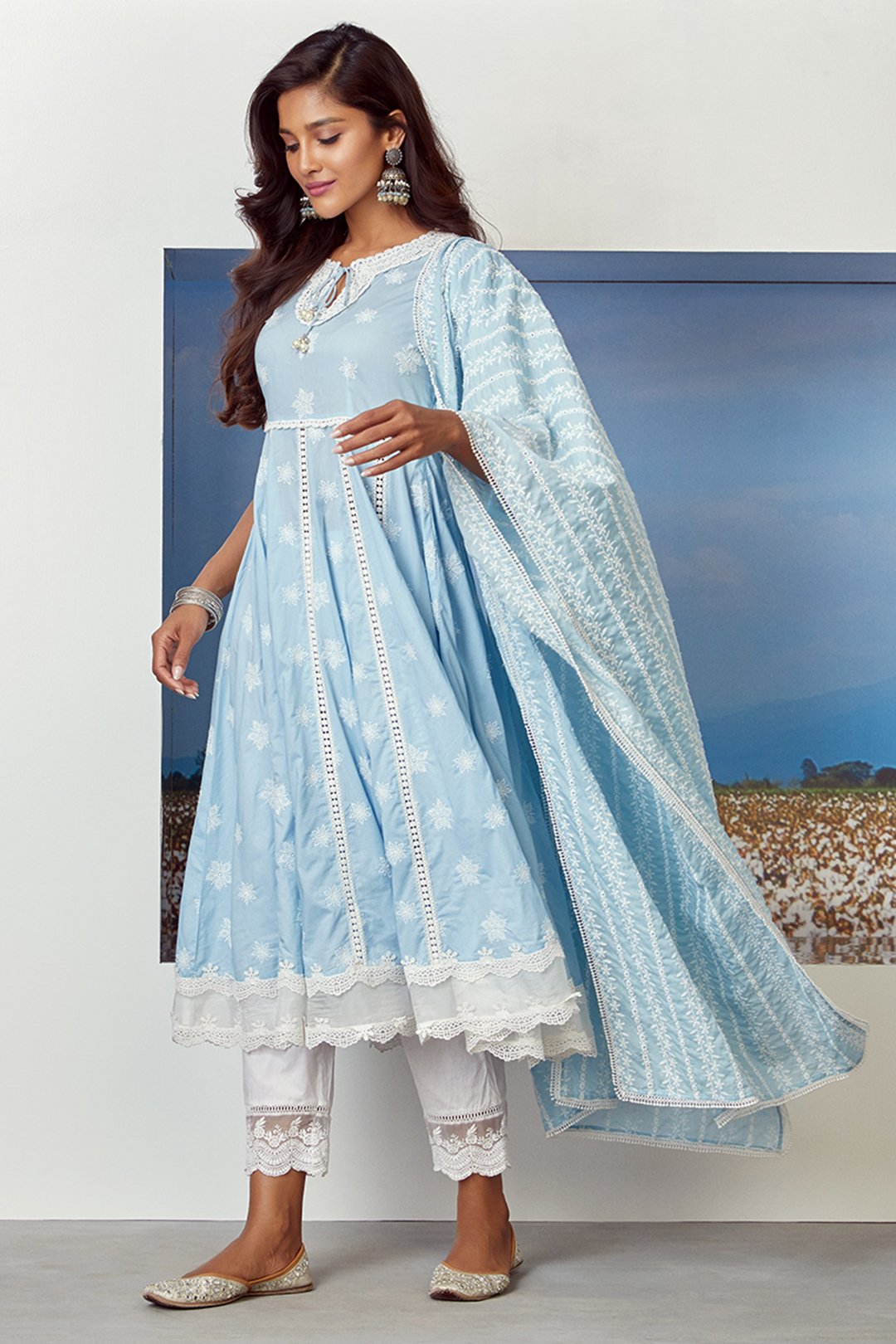 Star Gaze Cotton Light Blue Kurta Set