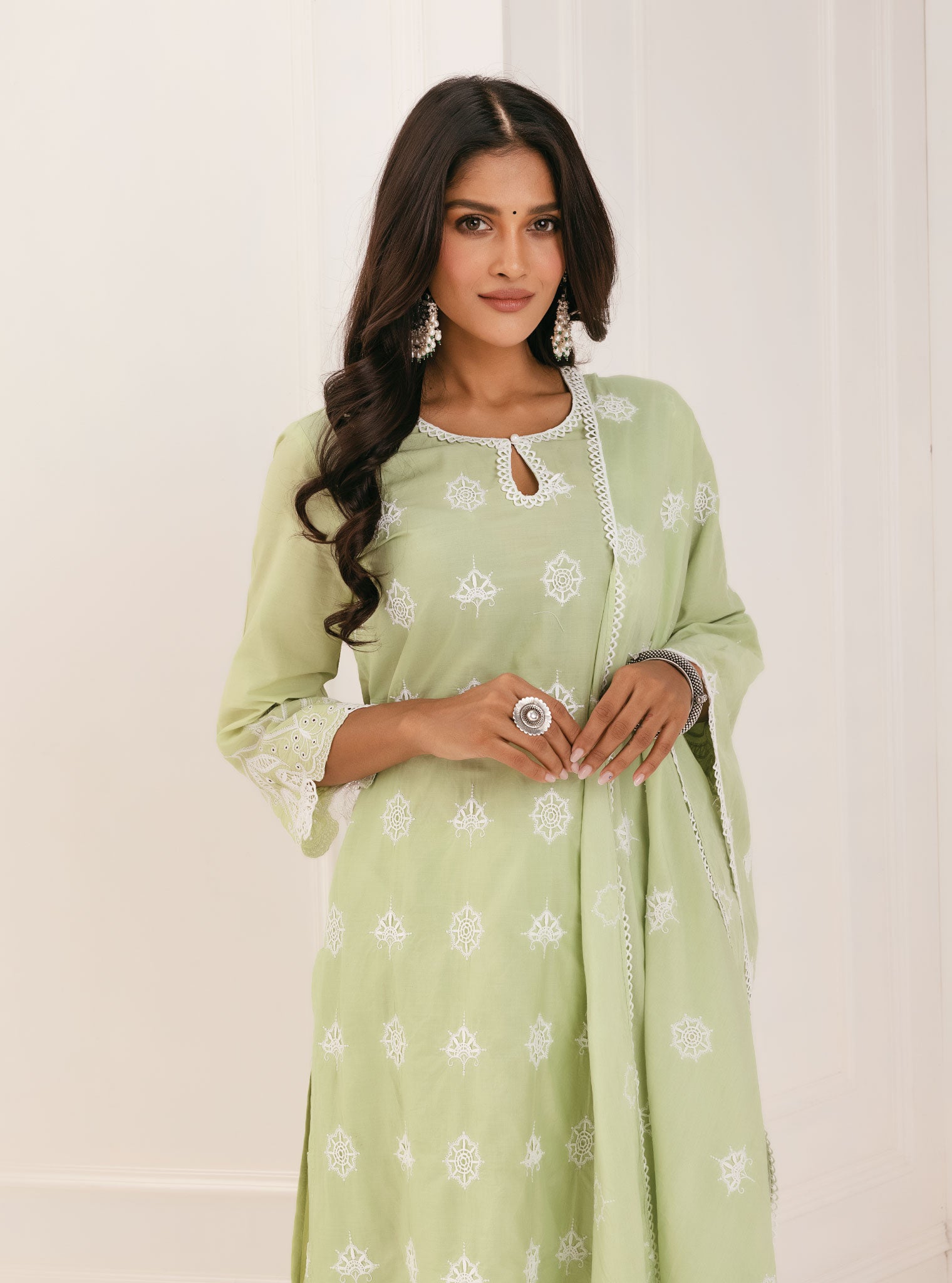 Tia Cotton Green Kurta with Palazzo Set