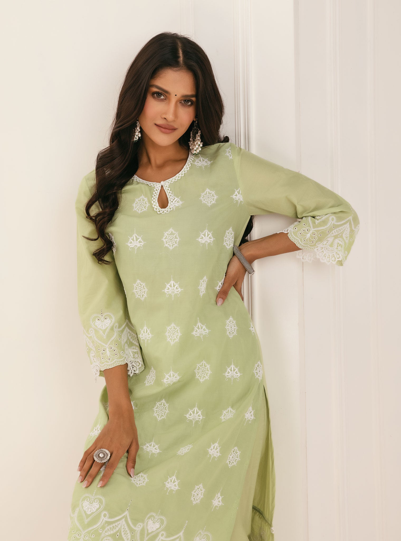 Tia Cotton Green Kurta with Palazzo Set