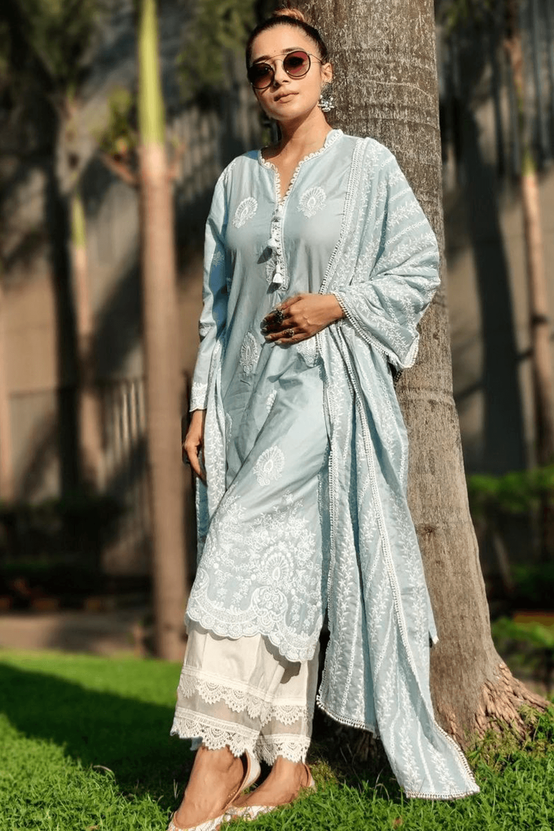 Dreamscape Cotton Light Blue Kurta with Palazzo Set