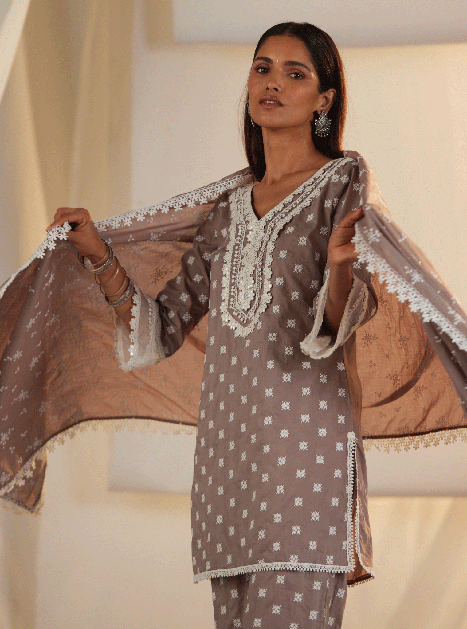 Adaline Cotton Grey Kurta with Garara Set