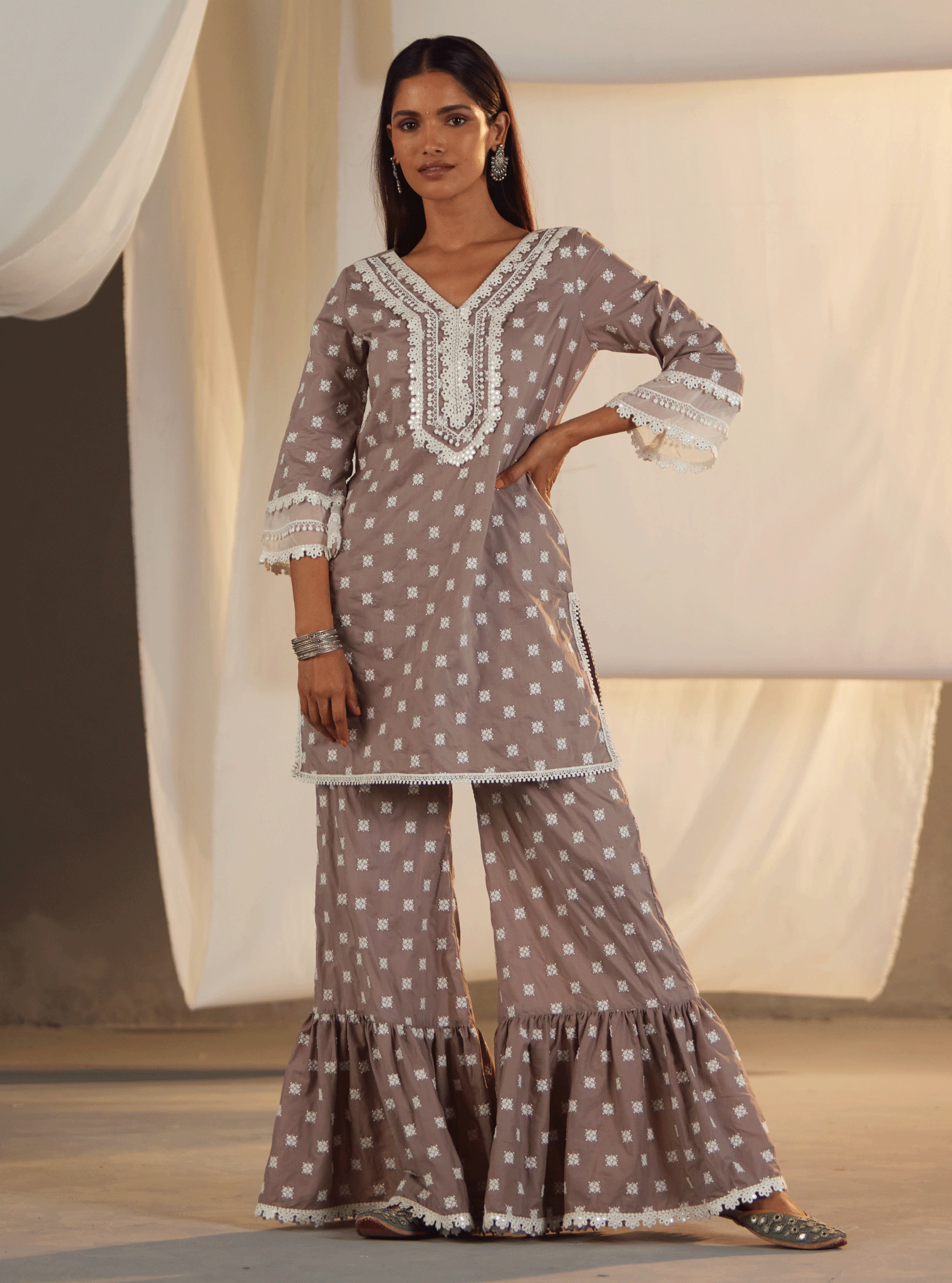 Adaline Cotton Grey Kurta with Garara Set