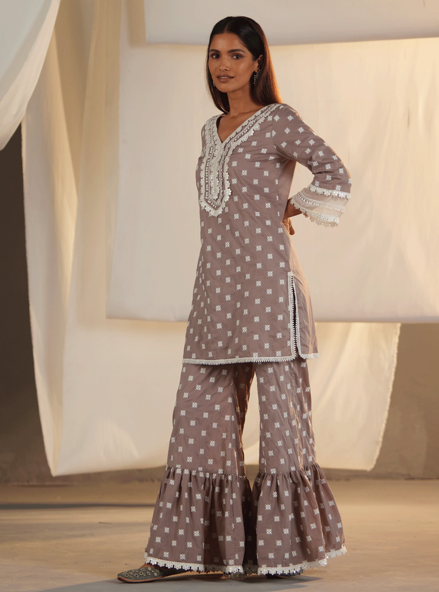 Adaline Cotton Grey Kurta with Garara Set