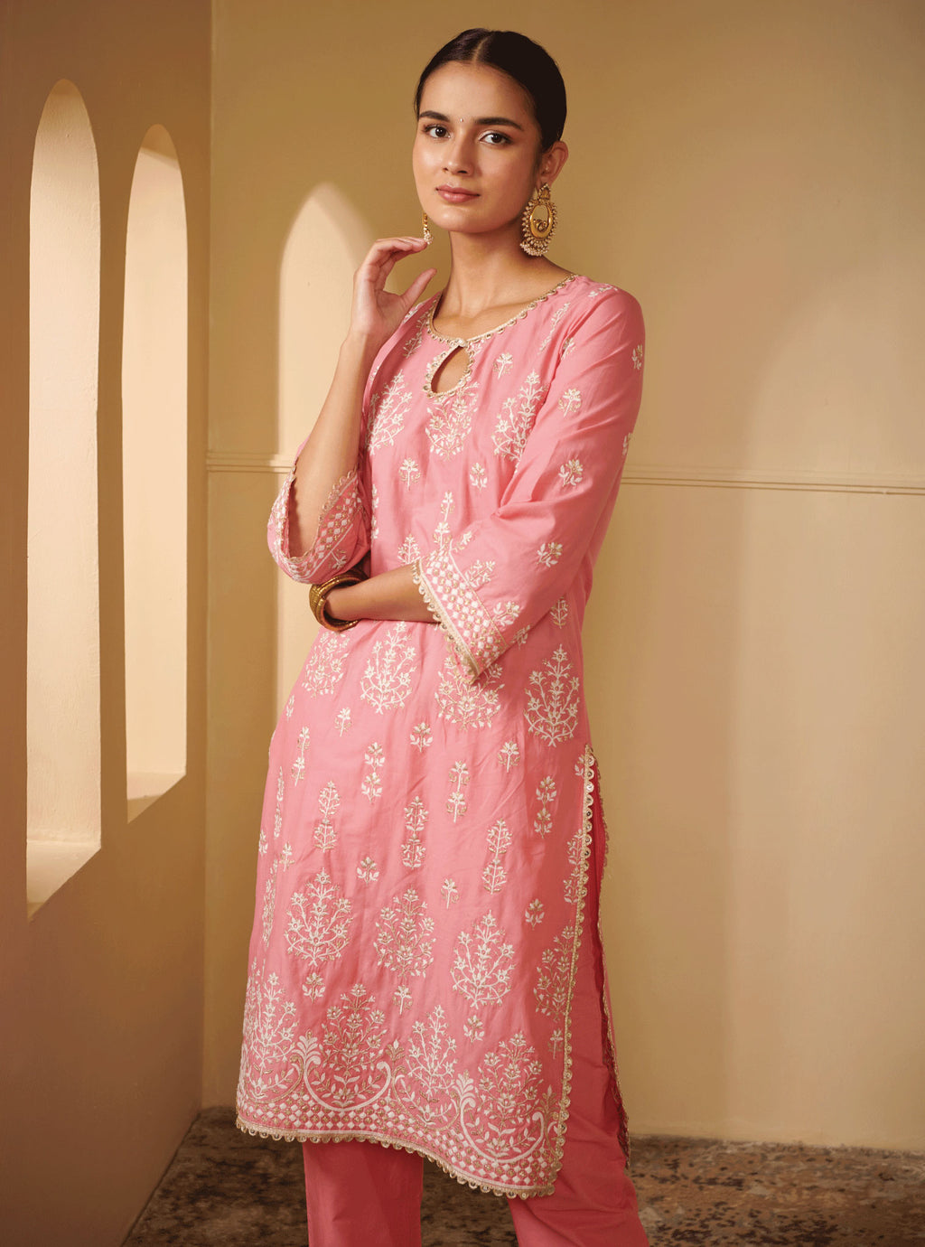 Calvim Supima Cotton Pink Kurta Set