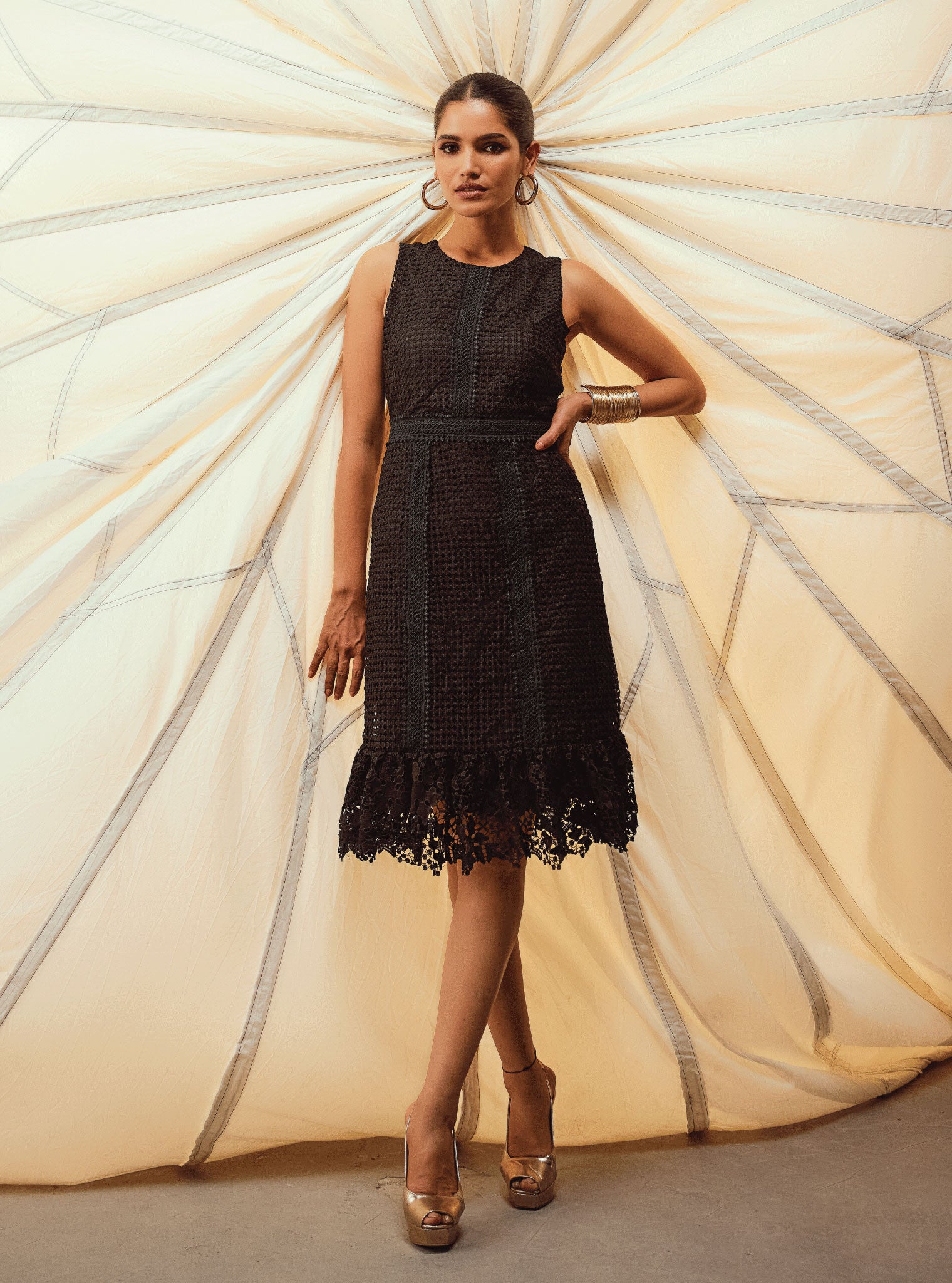 Guipure Skye Cotton Black Dress