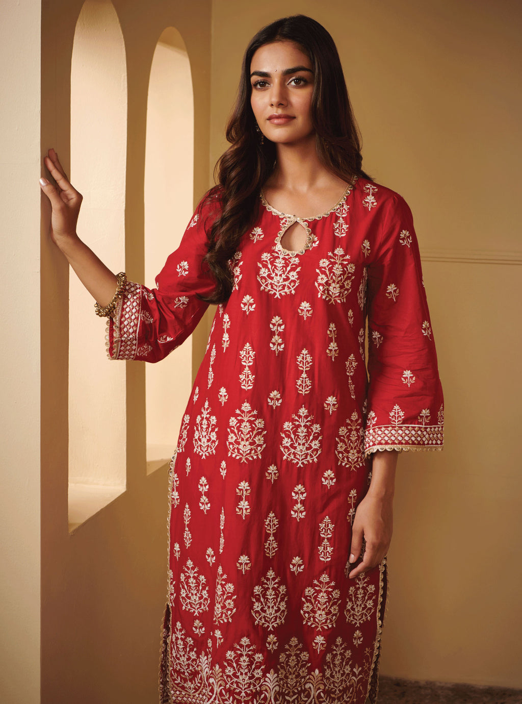 Savri Supima Cotton Red Kurta Set