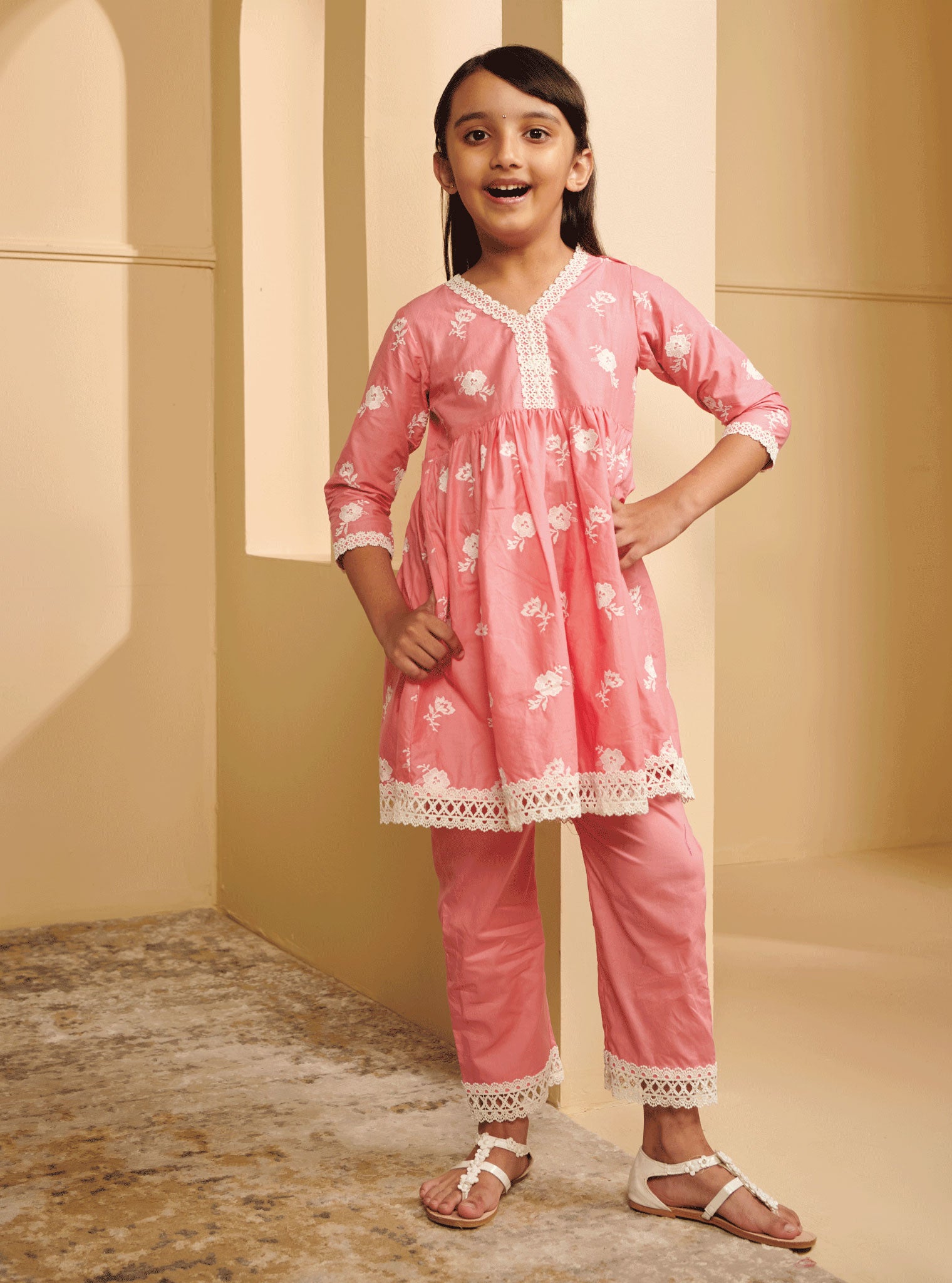 Zuari Cotton Pink Kurta Set