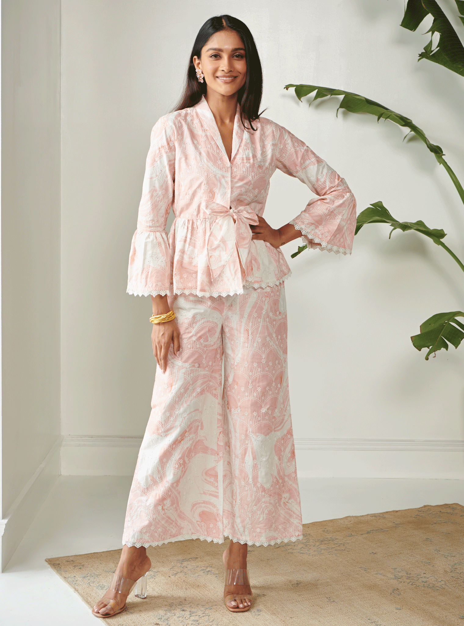 Fiorita Cotton Pink Top with Pant Set