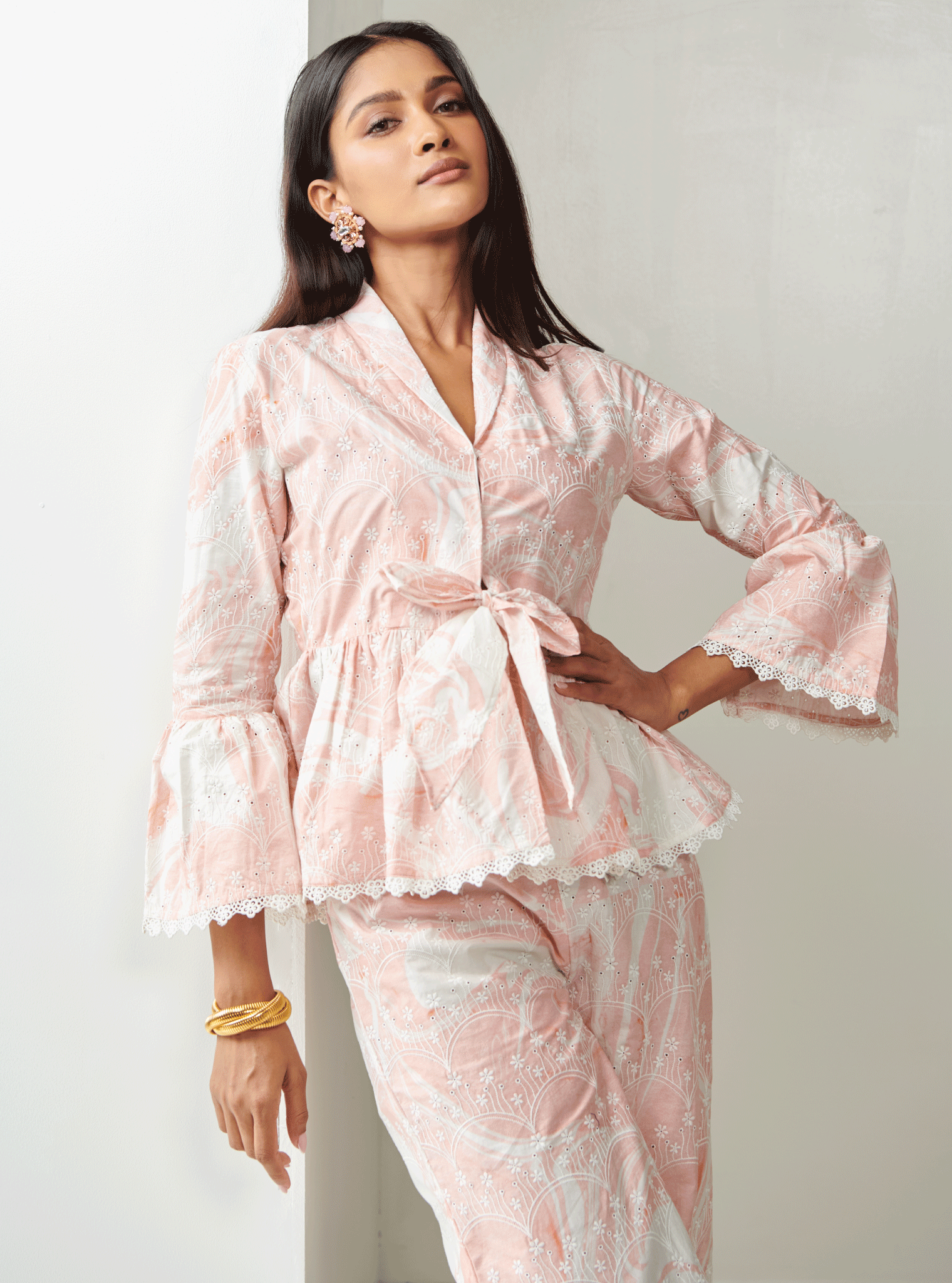 Fiorita Cotton Pink Top with Pant Set