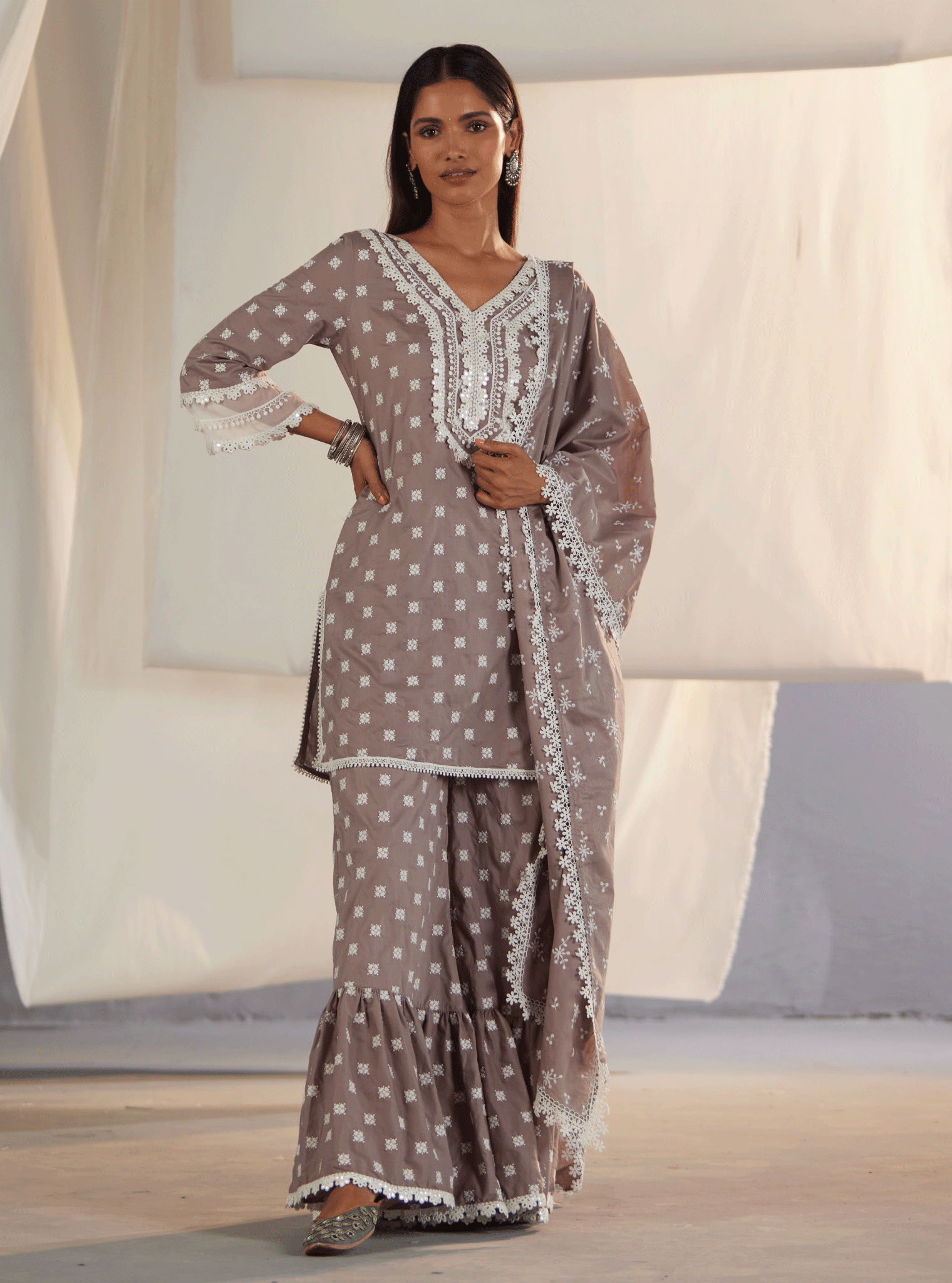Adaline Cotton Grey Kurta with Garara Set