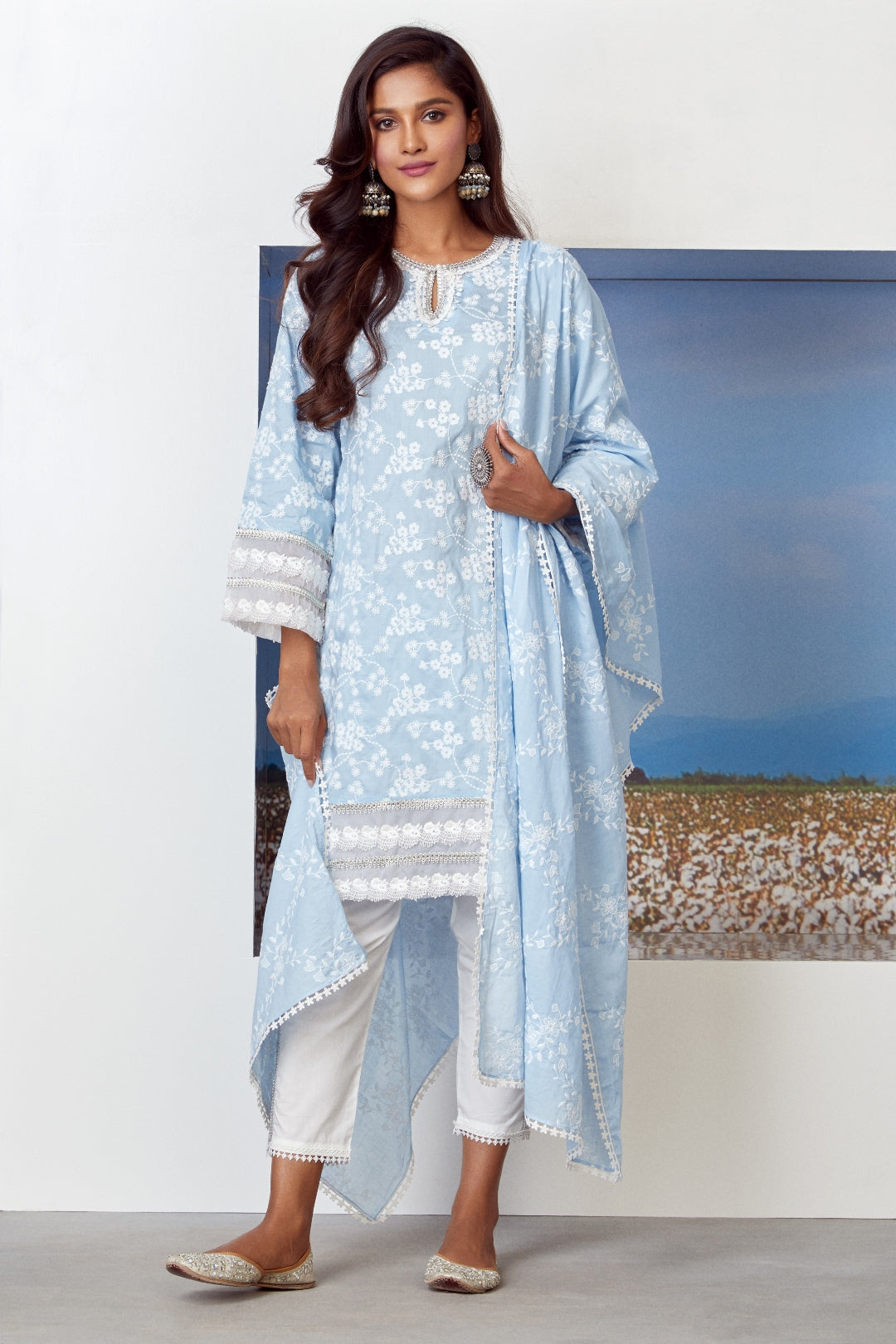 Viva Cotton Light Blue Kurta Set