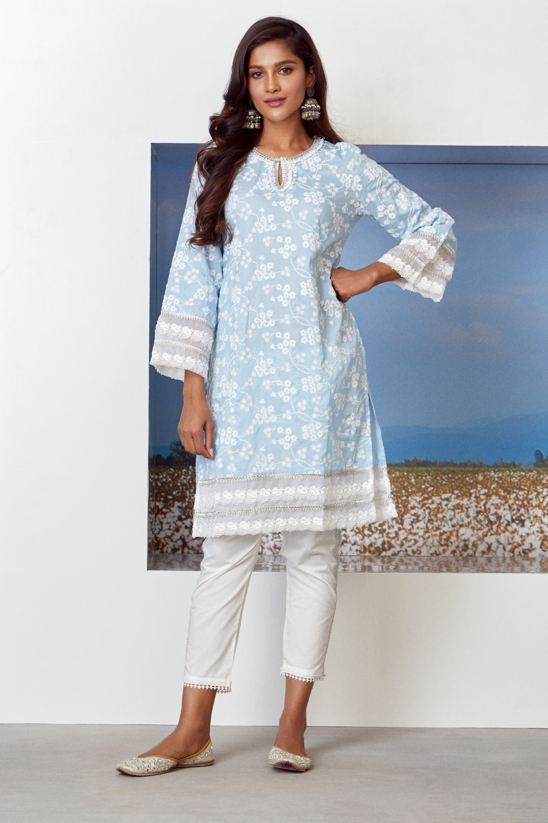 Viva Cotton Light Blue Kurta Set