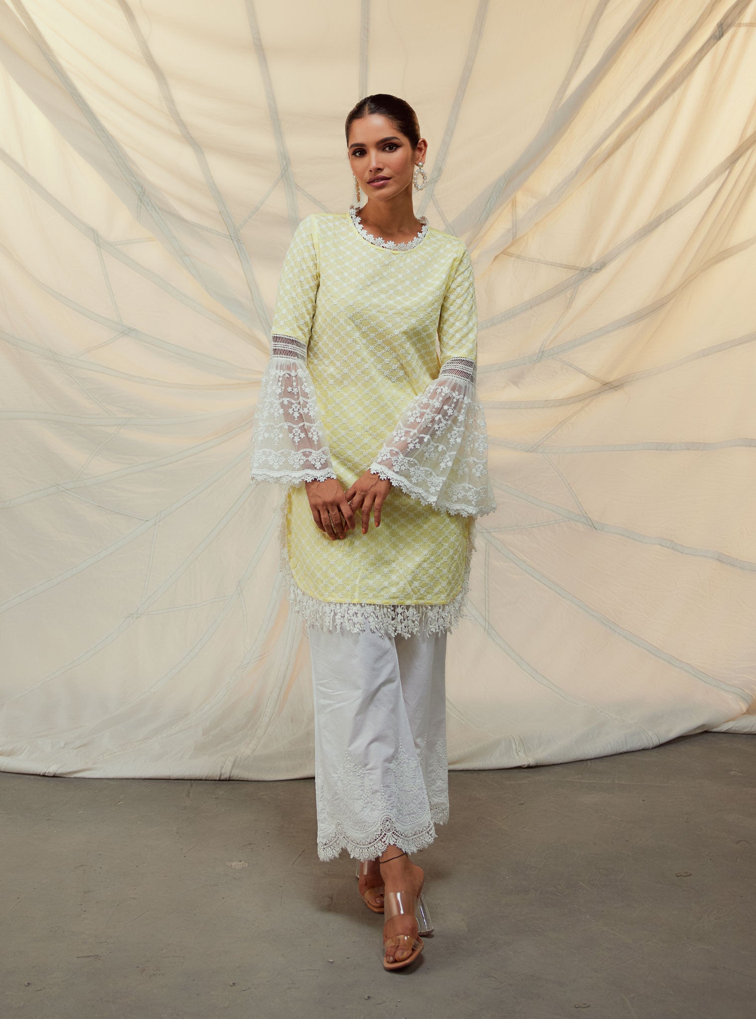 Mulmul Aspen Yellow Kurta With Frill Bell-bottoms