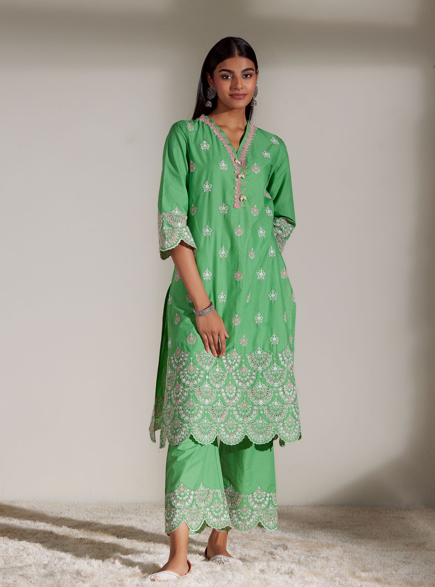 Aviana Cotton Green Kurta Set