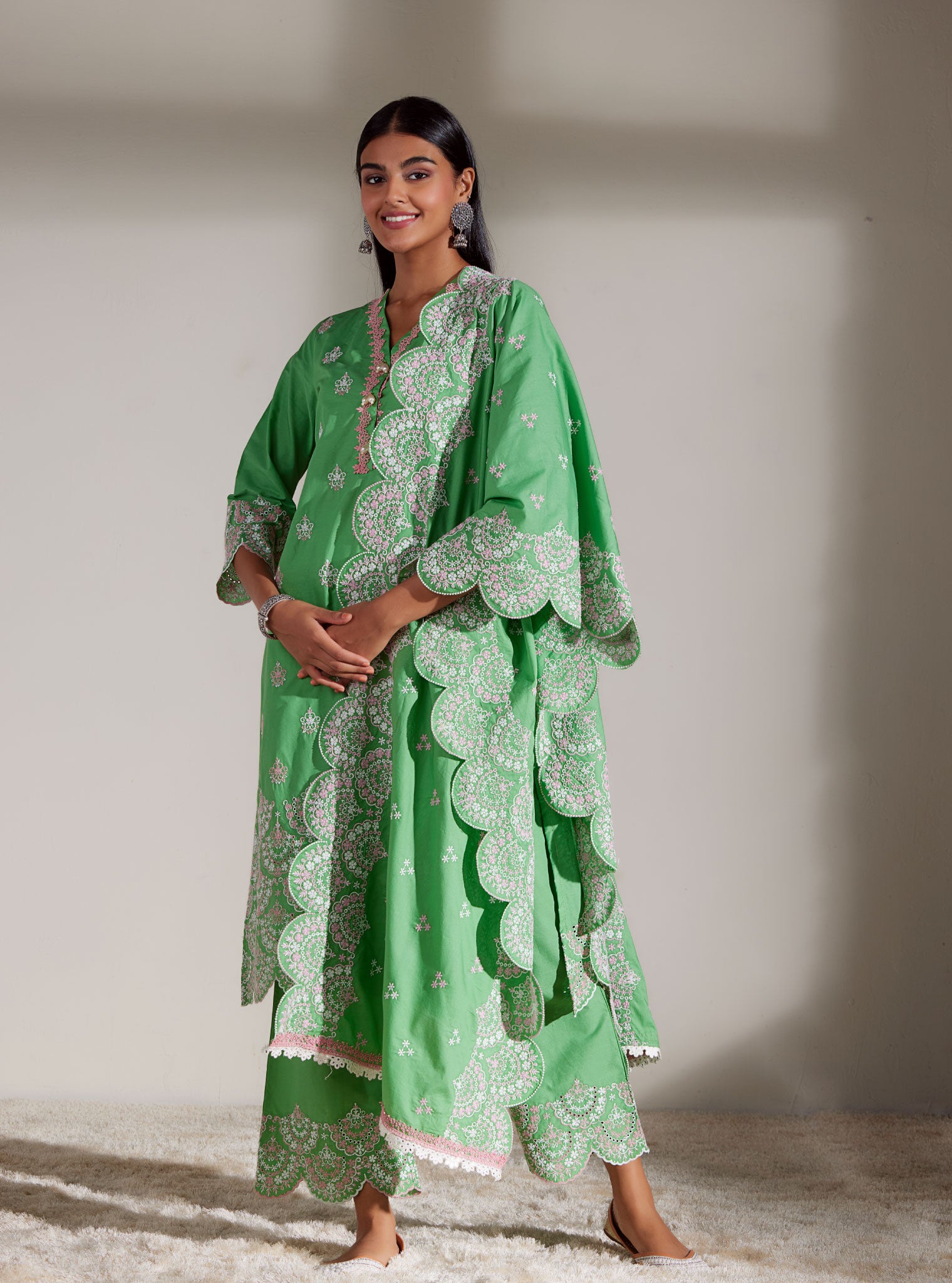 Aviana Cotton Green Kurta Set