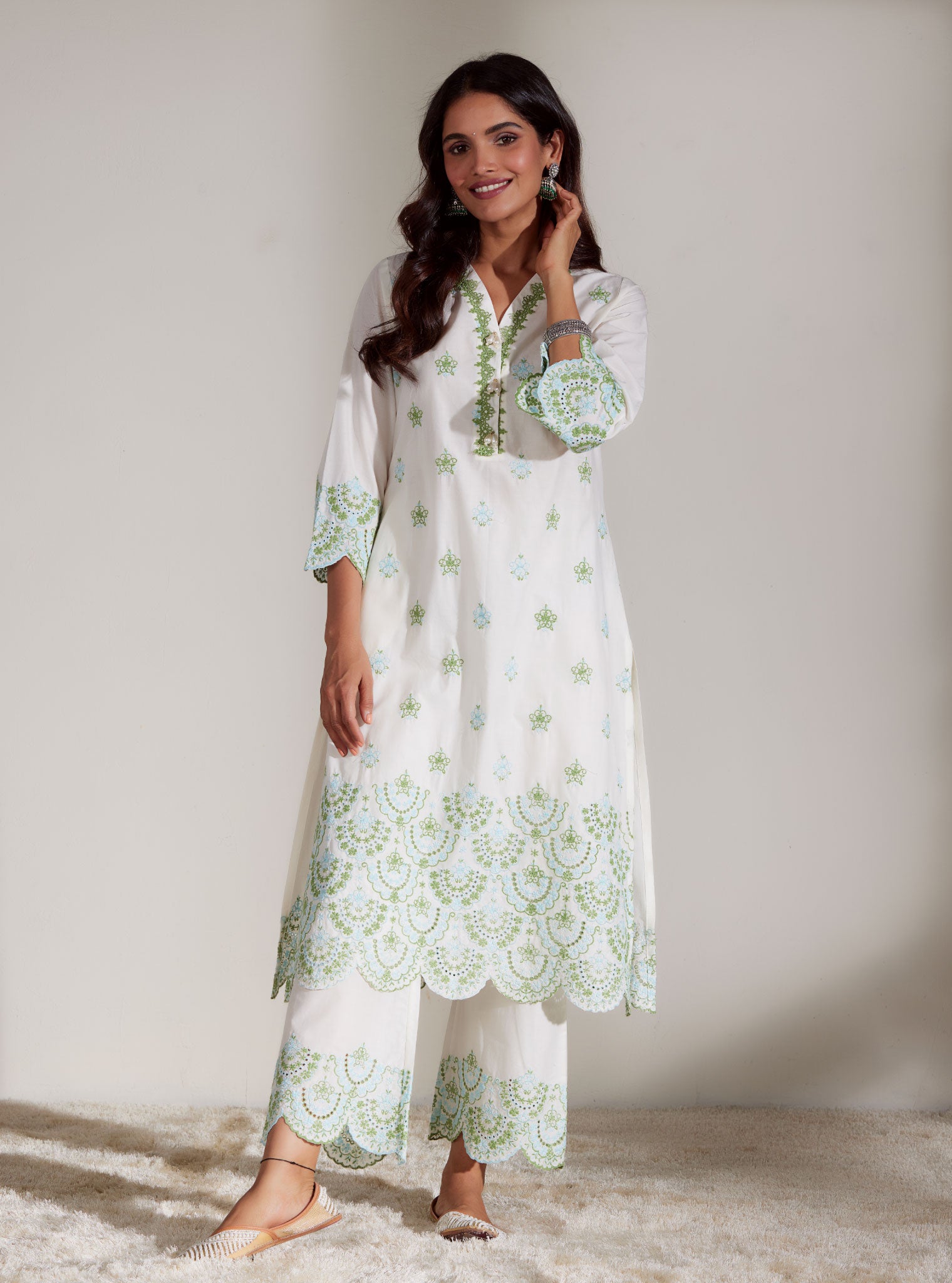 Aviana Cotton White Kurta Set