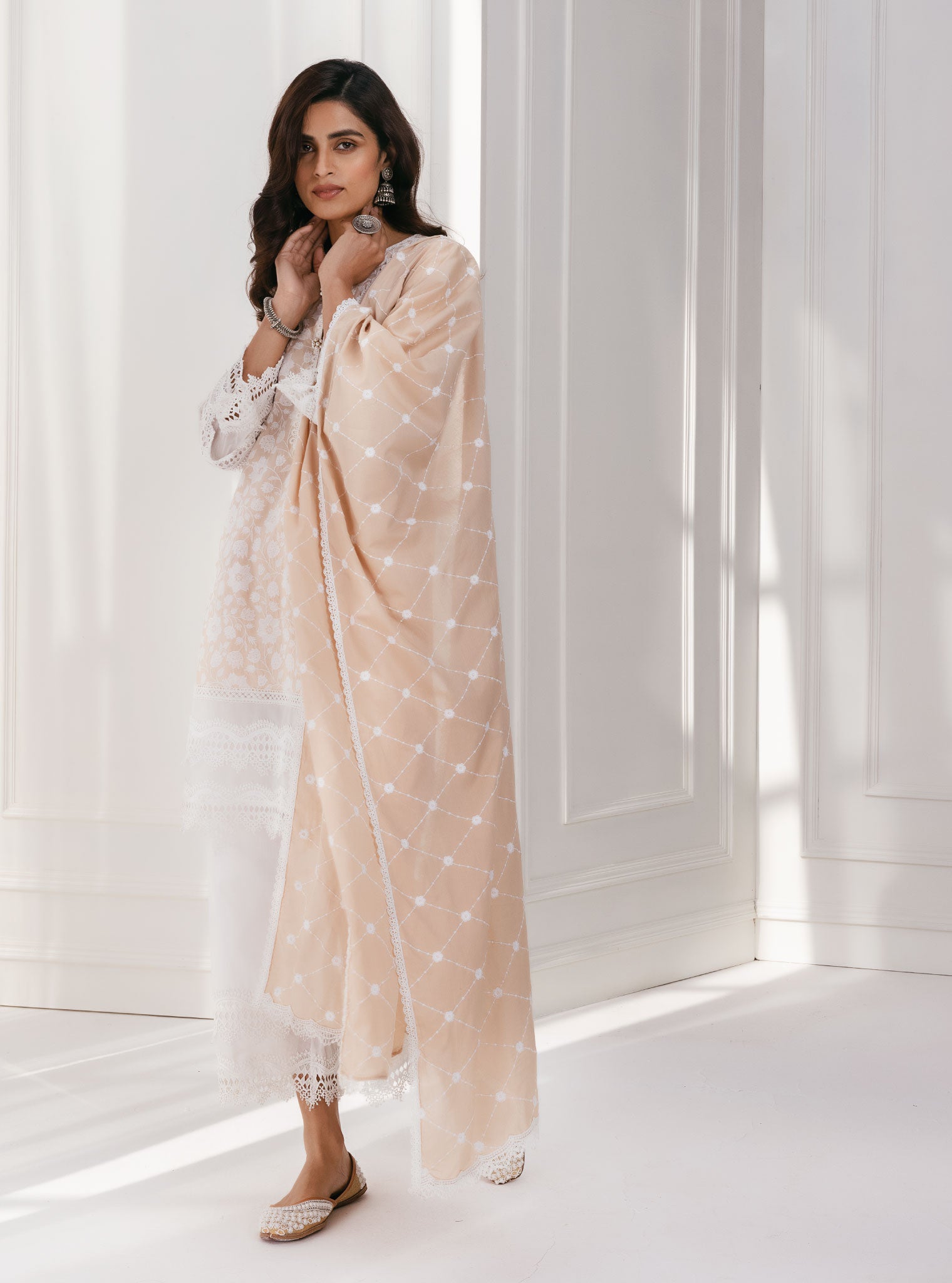 Barog Cotton Beige Kurta with Palazzo Set