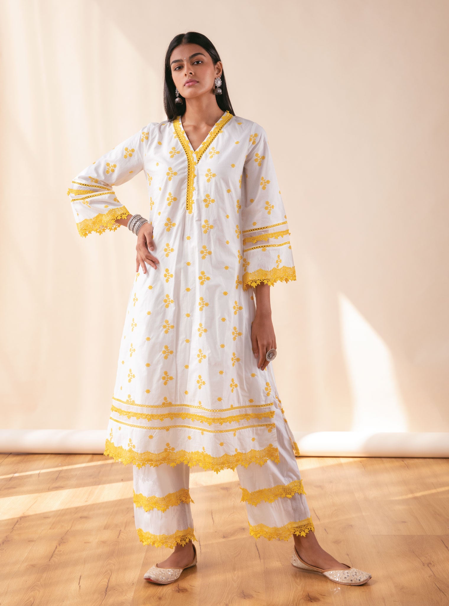 Camila Cotton White Kurta with Palazzo Set