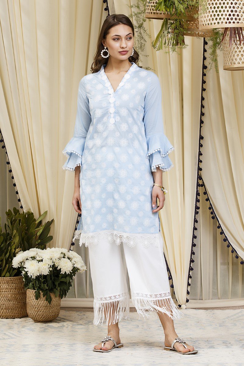 Daffodil  kurta blue with New Poppy pyajamas  White