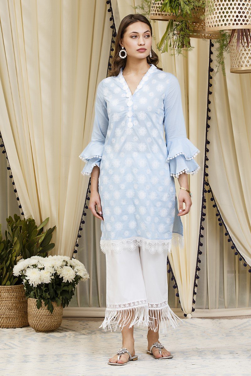 Daffodil  kurta blue with New Poppy pyajamas  White