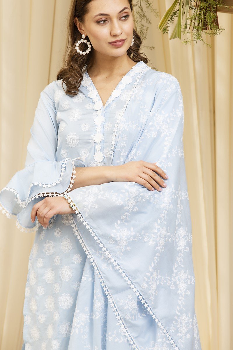 Daffodil  kurta blue with New Poppy pyajamas  White