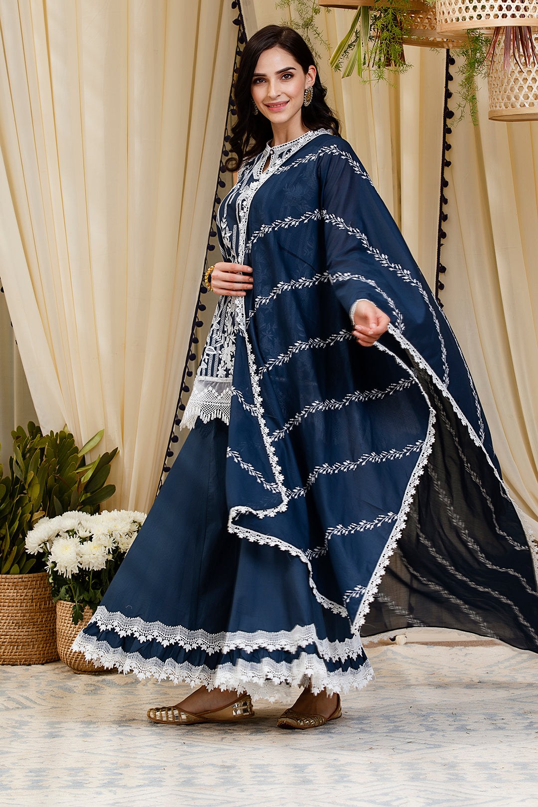 Blossom Navy Kurti Kurta with Sharara Set