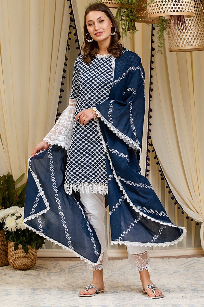 Aspen Kurta With Embroidered Organza  pyajamas