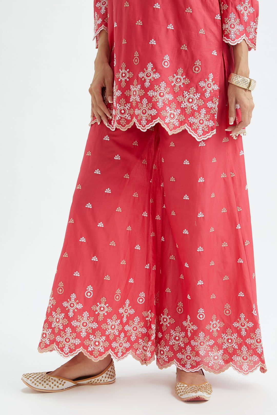 Dove Cotton Red Sharara Set