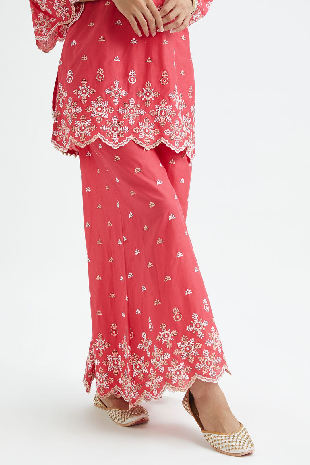 Dove Cotton Red Sharara Set