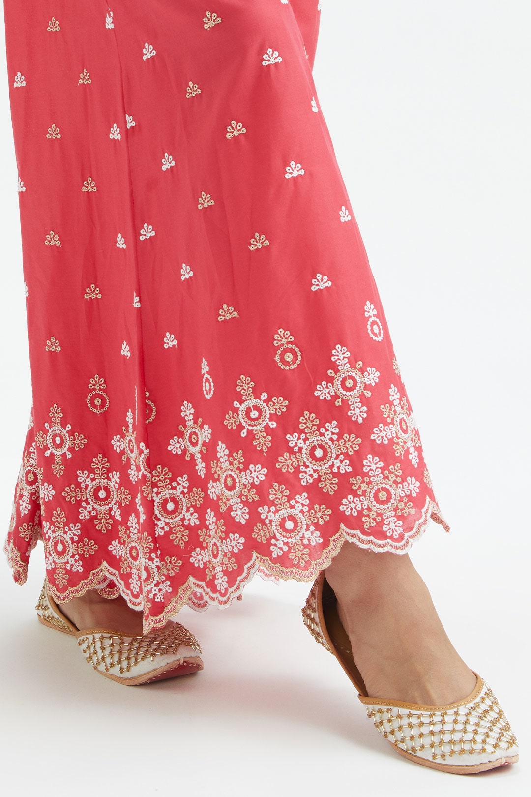 Dove Cotton Red Sharara Set