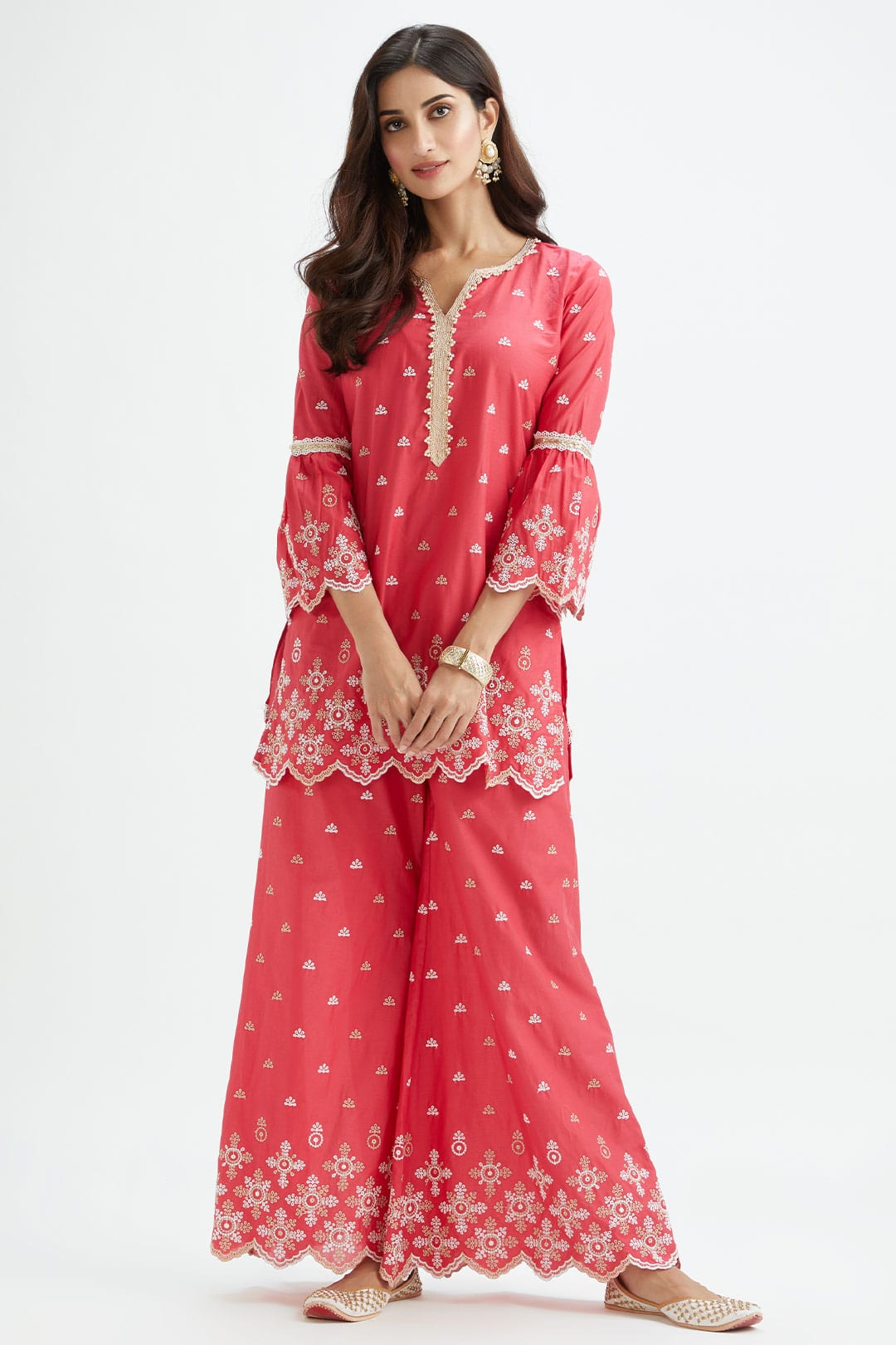 Dove Cotton Red Sharara Set