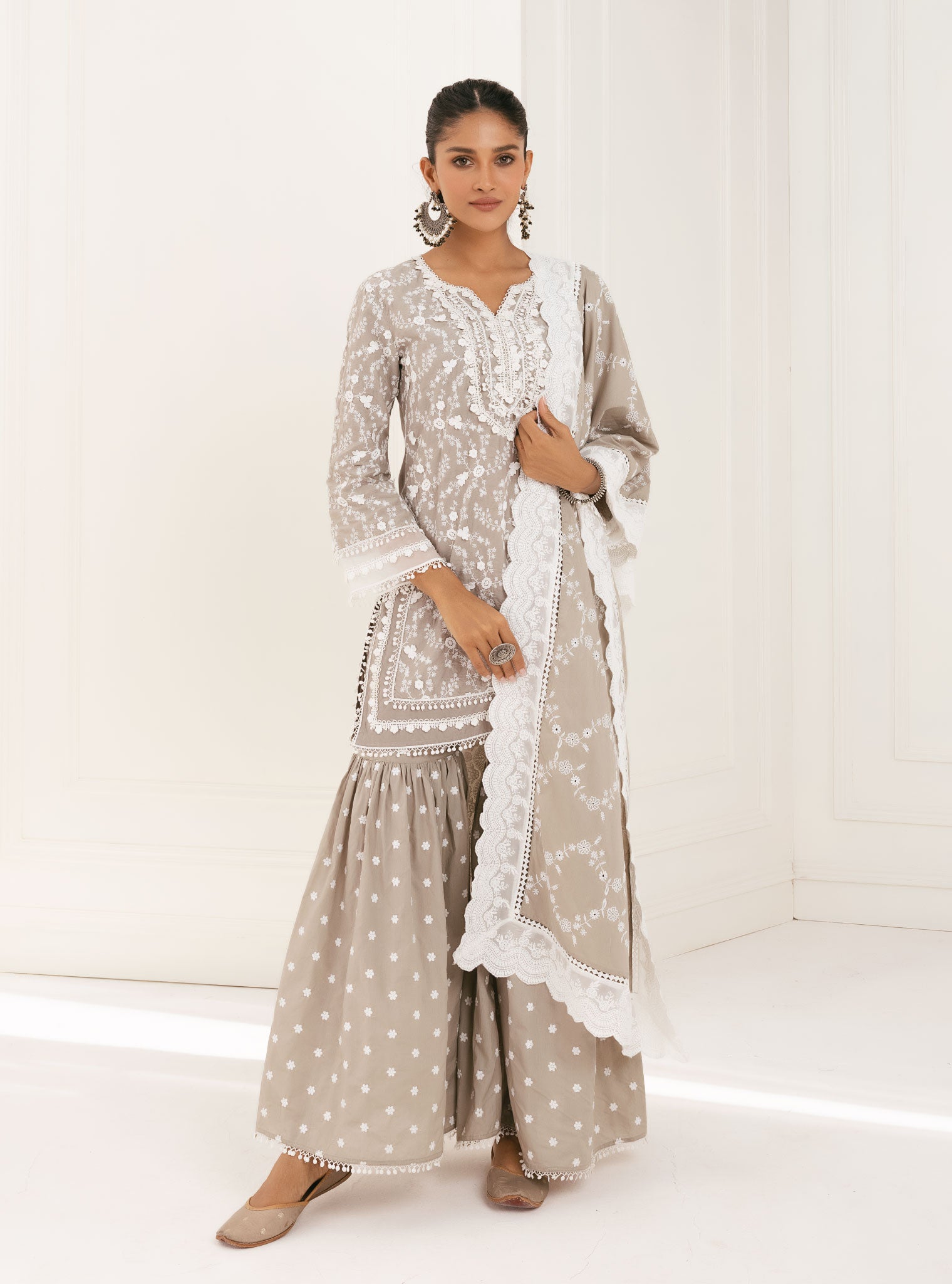 Kanji Cotton Grey Kurta with Garara Set