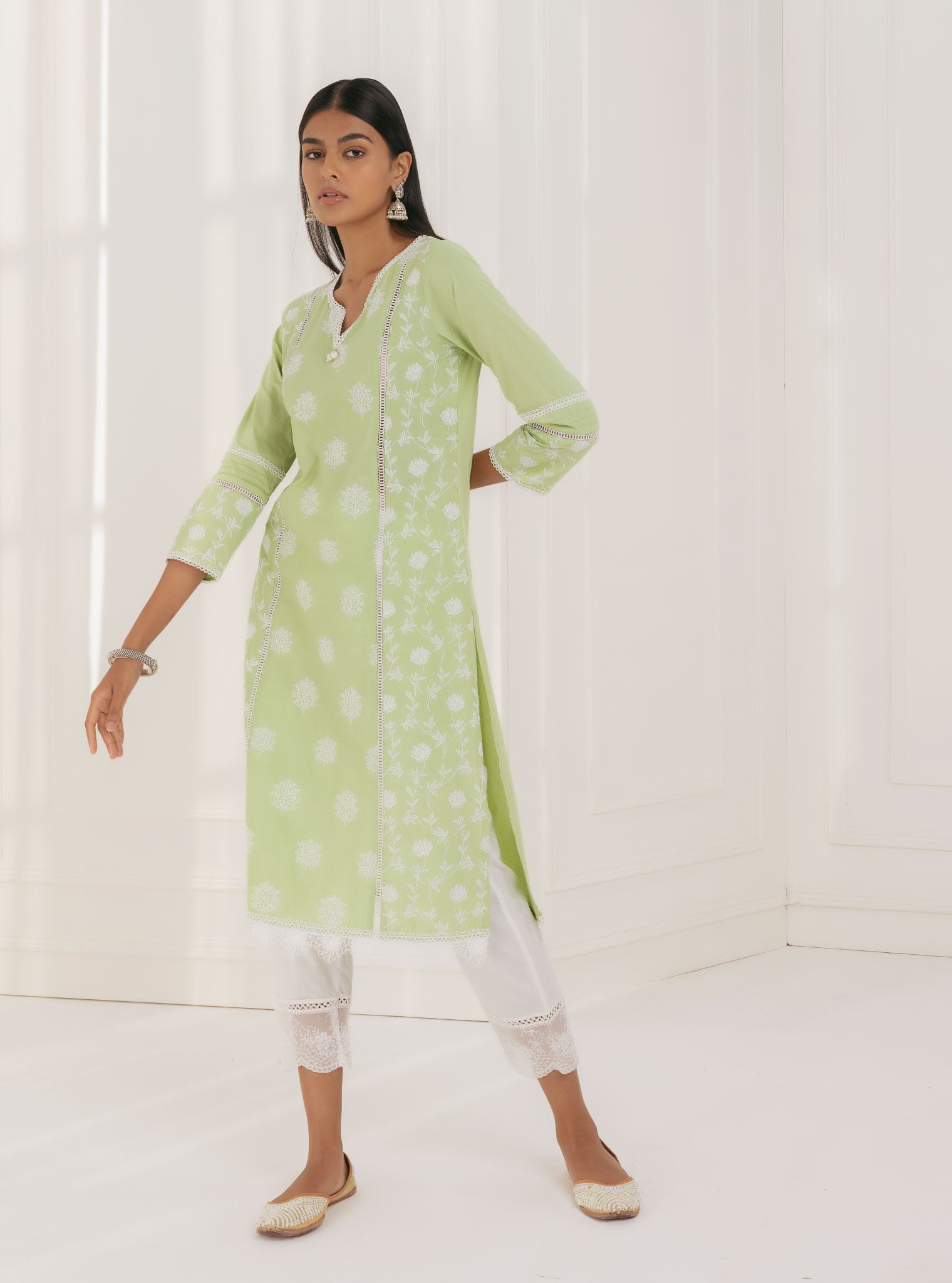 Kannur Cotton Green Kurta Set