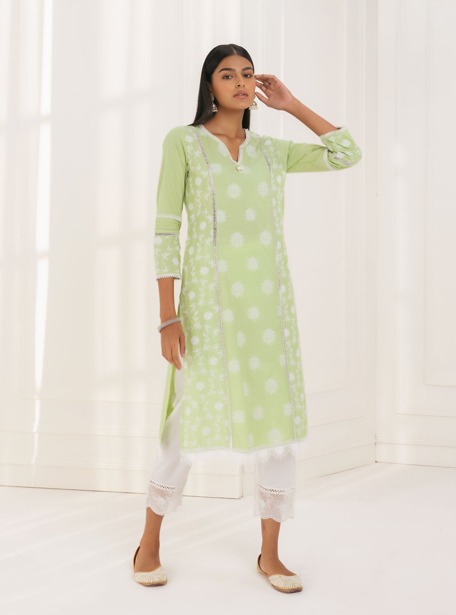 Kannur Cotton Green Kurta Set