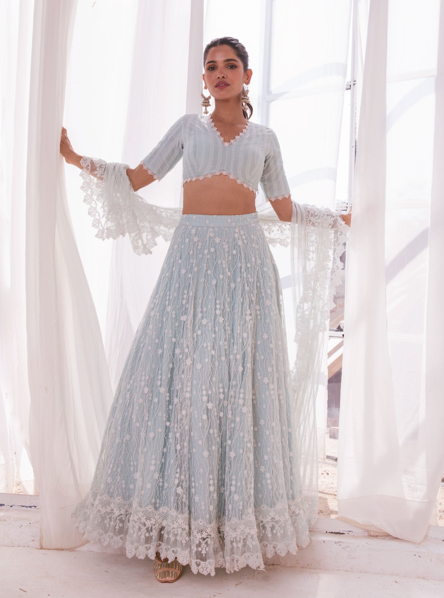 Kasauli Net Blue Lehenga