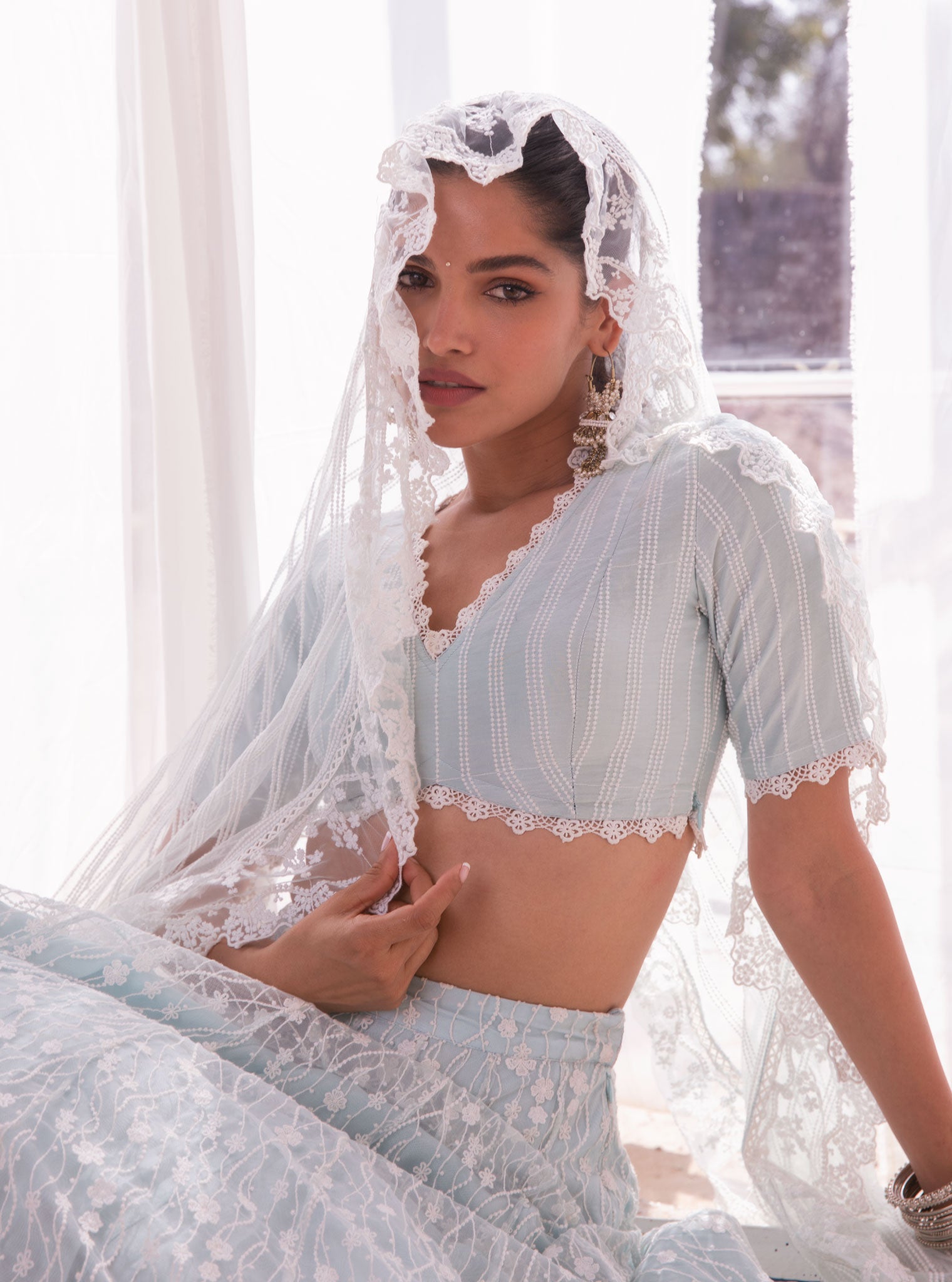 Kasauli Net Blue Lehenga