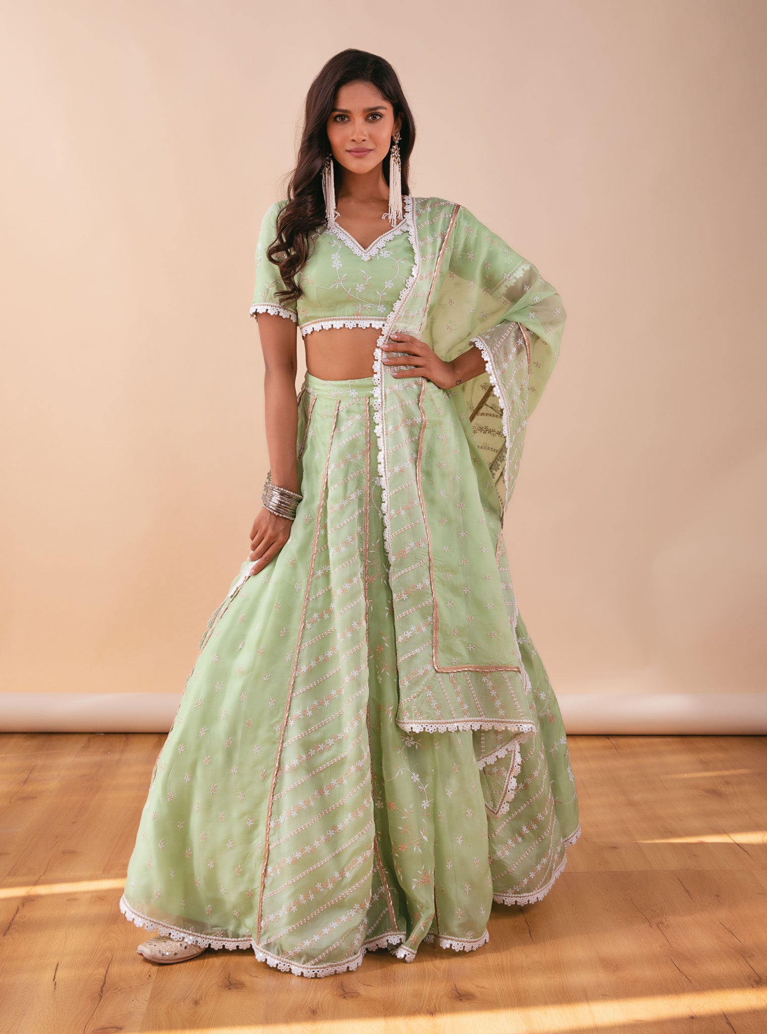 Keylong Organza Green Lehenga
