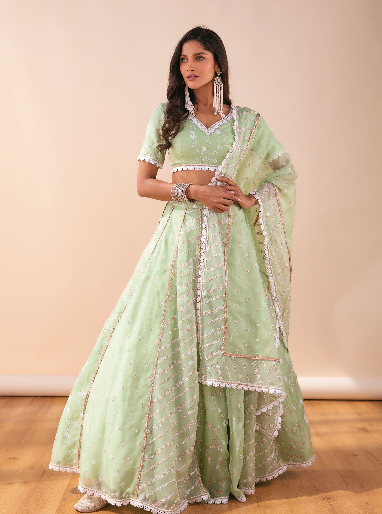 Keylong Organza Green Lehenga